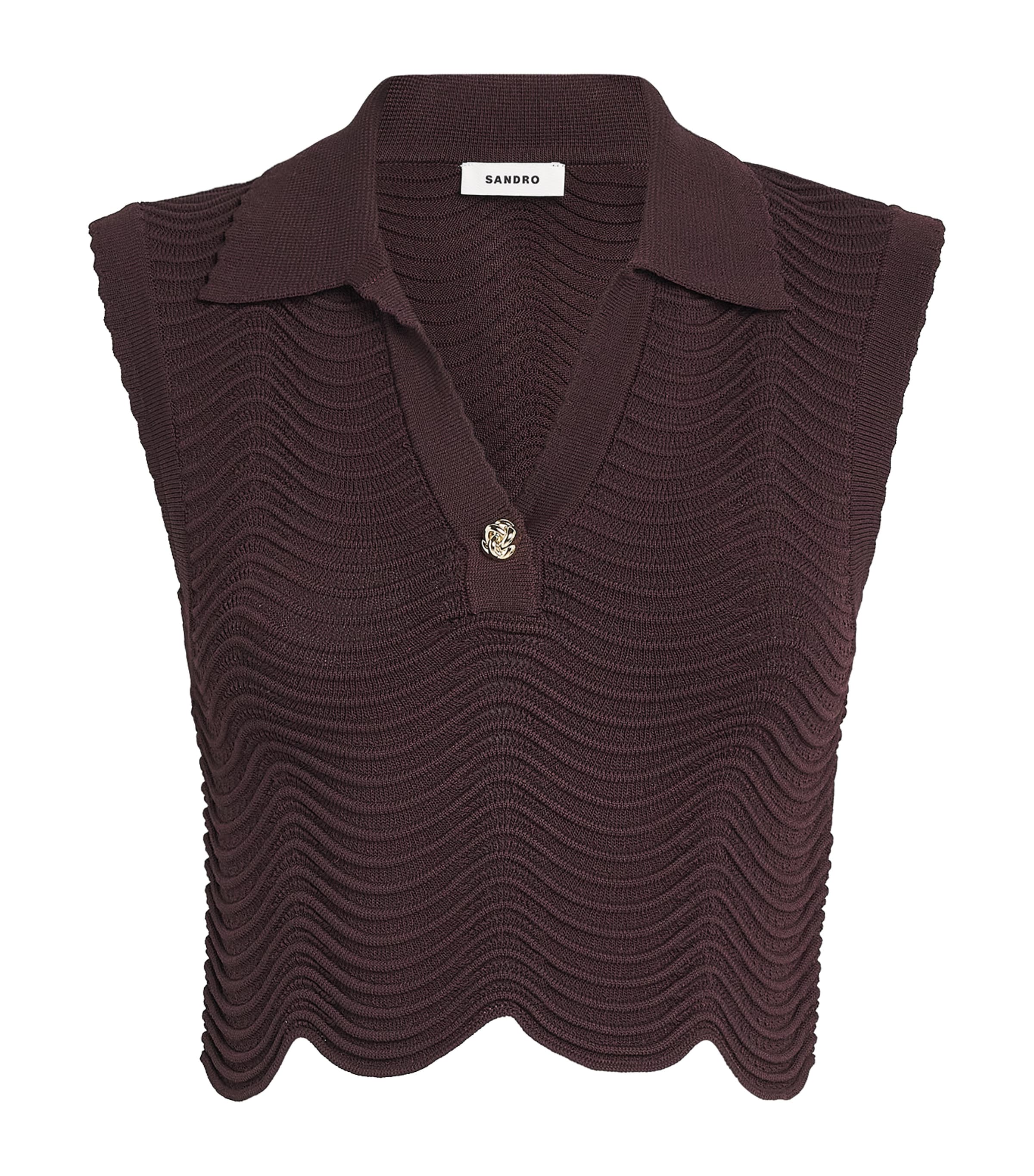 Sandro Paris Womens Knitted Crop Top Brown Image 1
