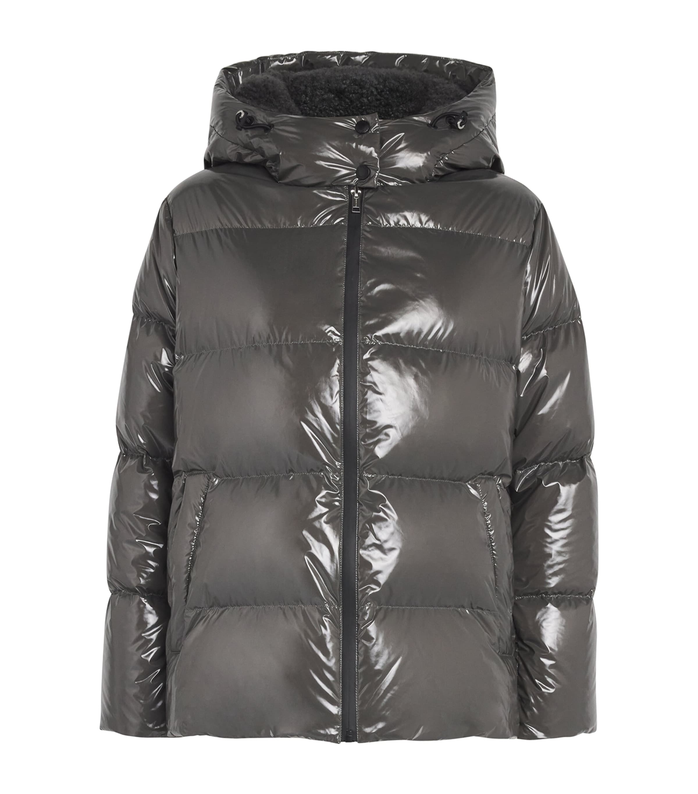 Shop Yves Salomon Laminated Fur-trim Puffer Jacket In Black