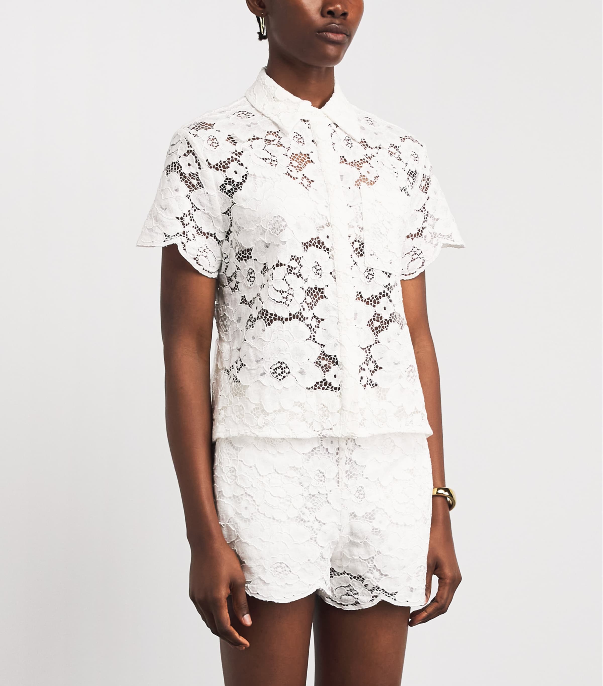 Alice+Olivia Womens Lace Lane Shirt Off White Image 4
