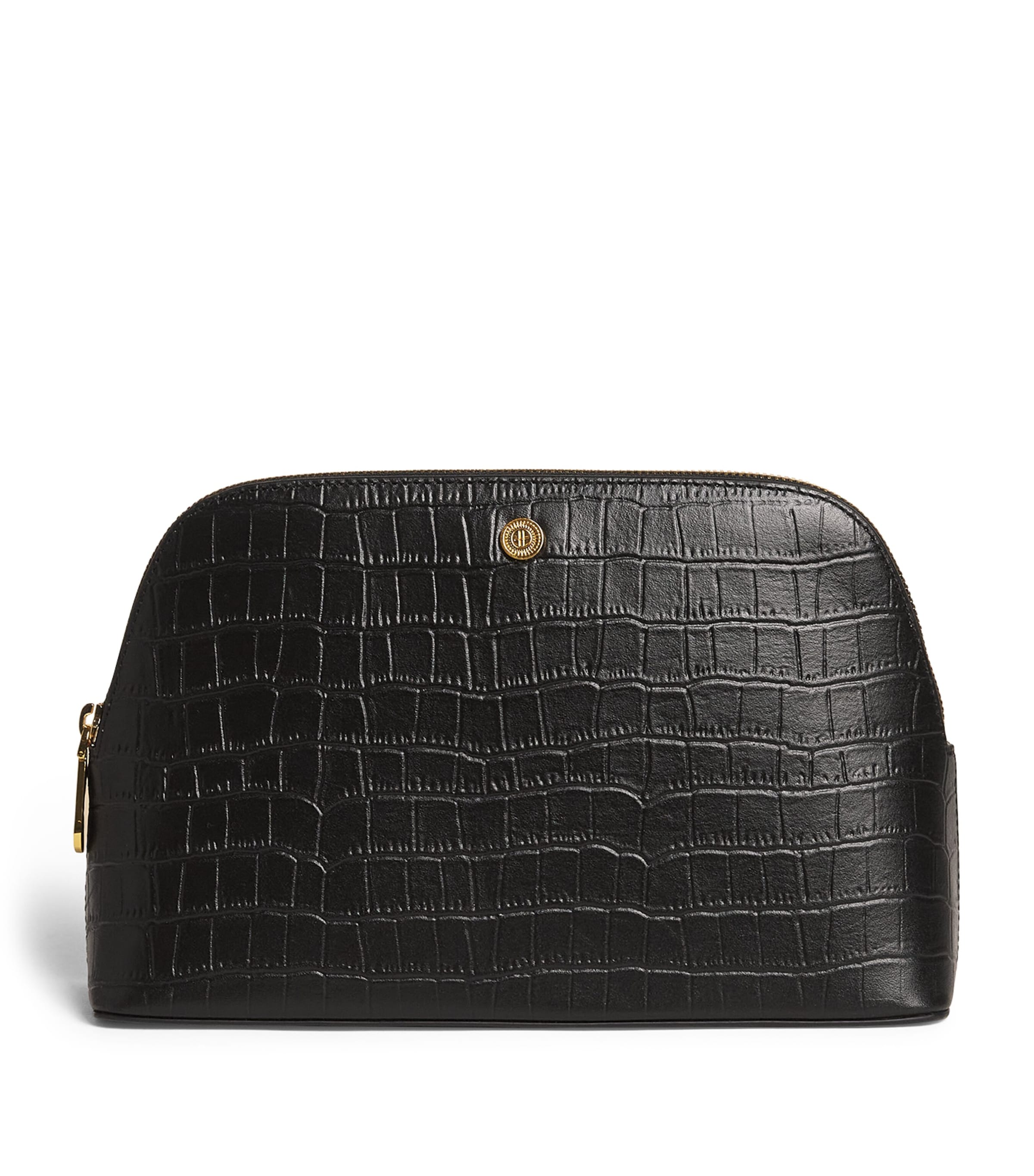 Harrods Large Croc-embossed Leather Cosmetics Bag In Black