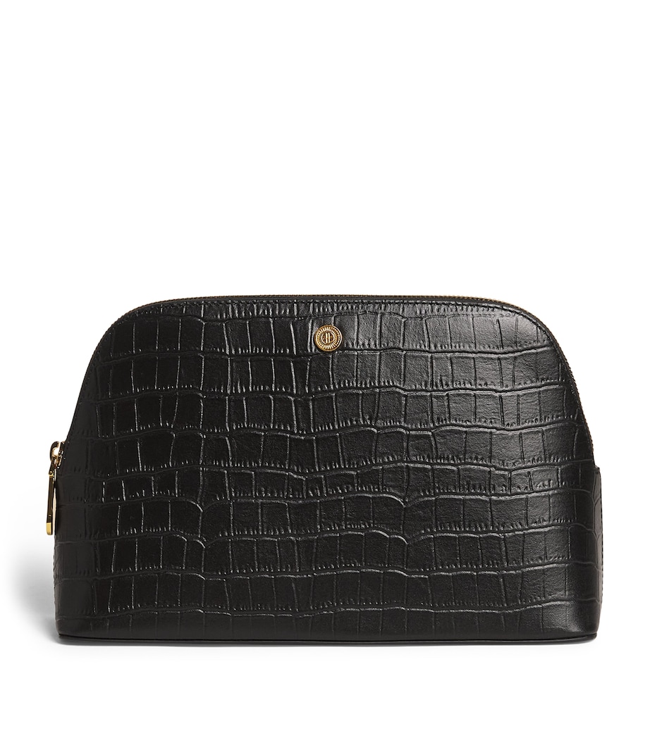 Large Croc-Embossed Leather Cosmetics Bag BLACK Image 1