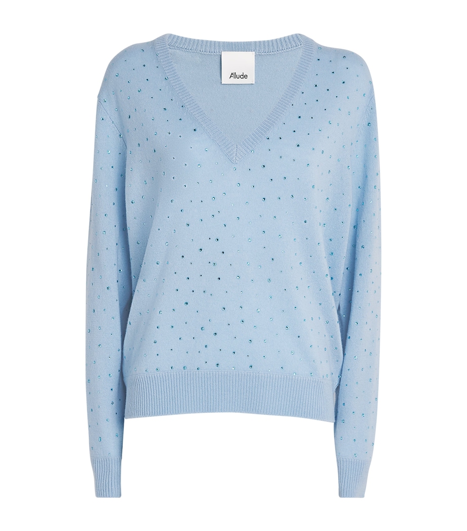 Allude Womens Wool-Cashmere Crystal-Embellished Sweater Blue Image 1