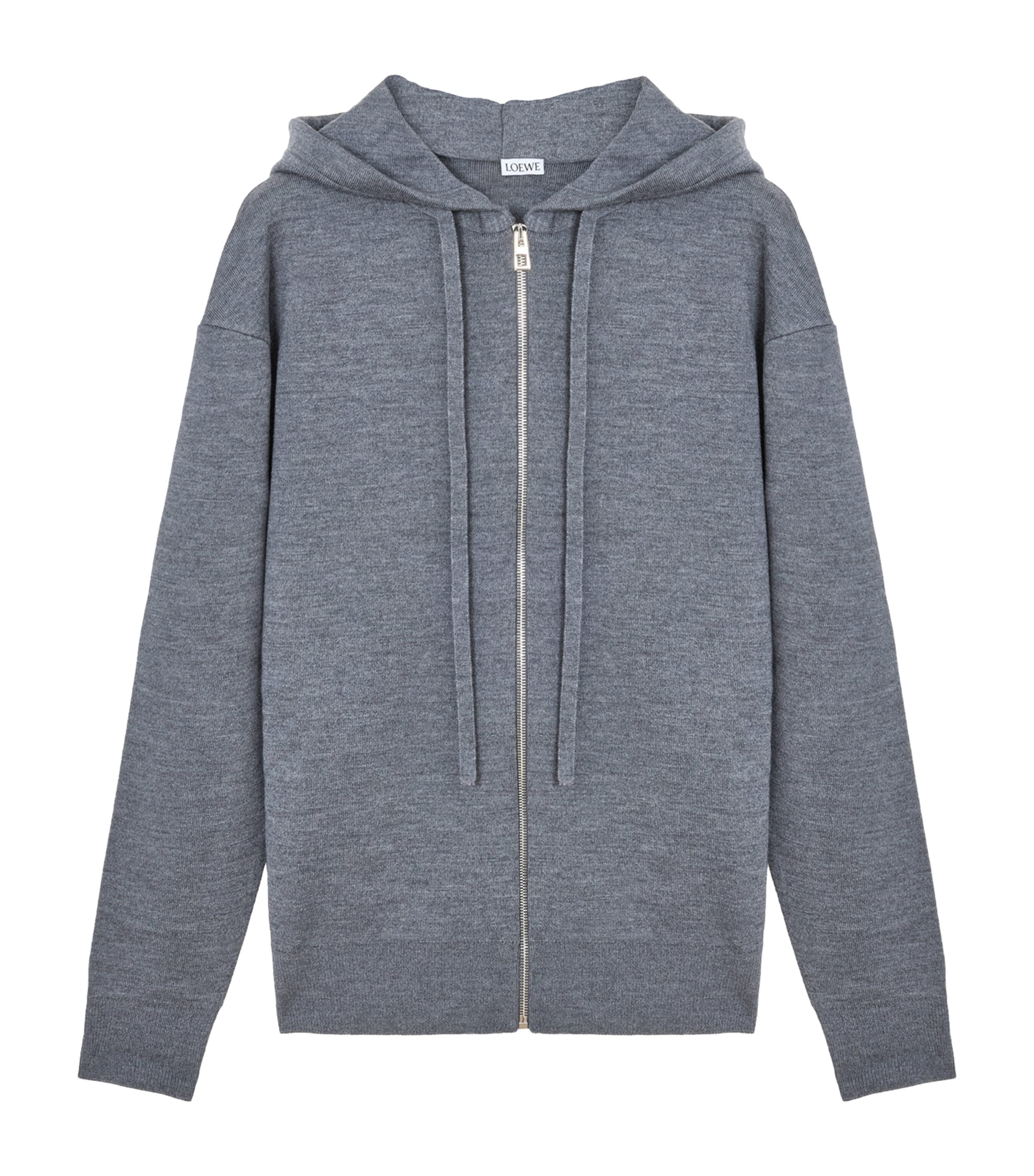 Loewe Anagram Zip Hoodie Featuring Drawstring Hood In Gray