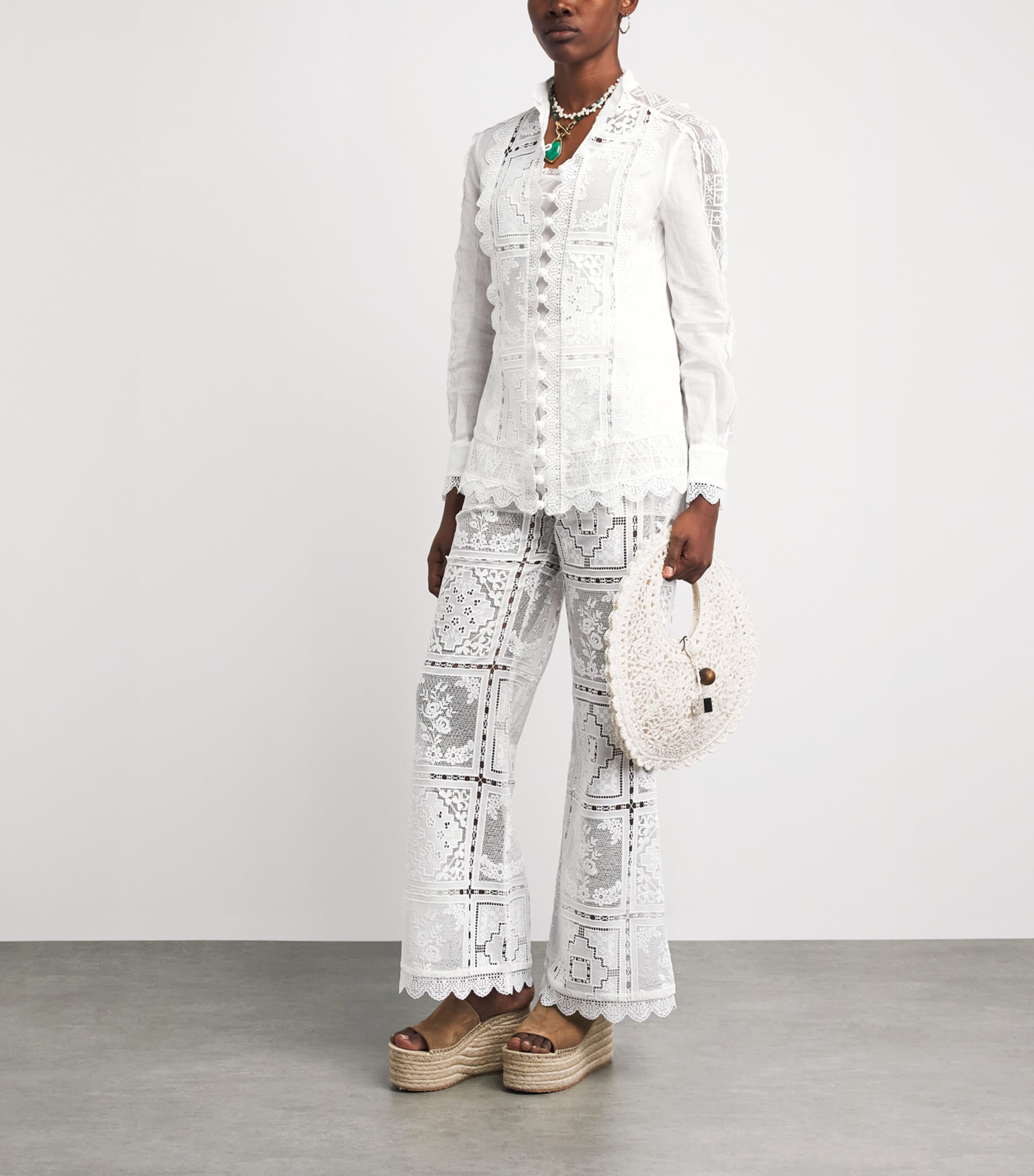 Zimmermann Womens Embroidered Aster Flared Trousers Ivo Ivory Image 2