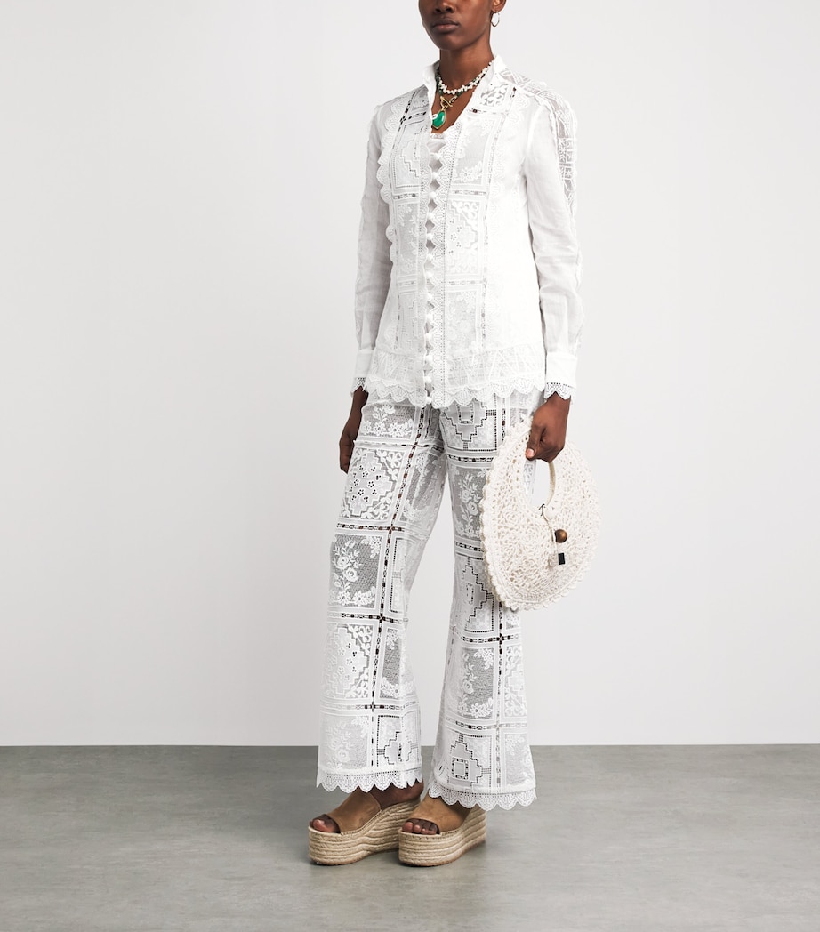 Zimmermann Womens Embroidered Aster Flared Trousers Ivo Ivory Image 2