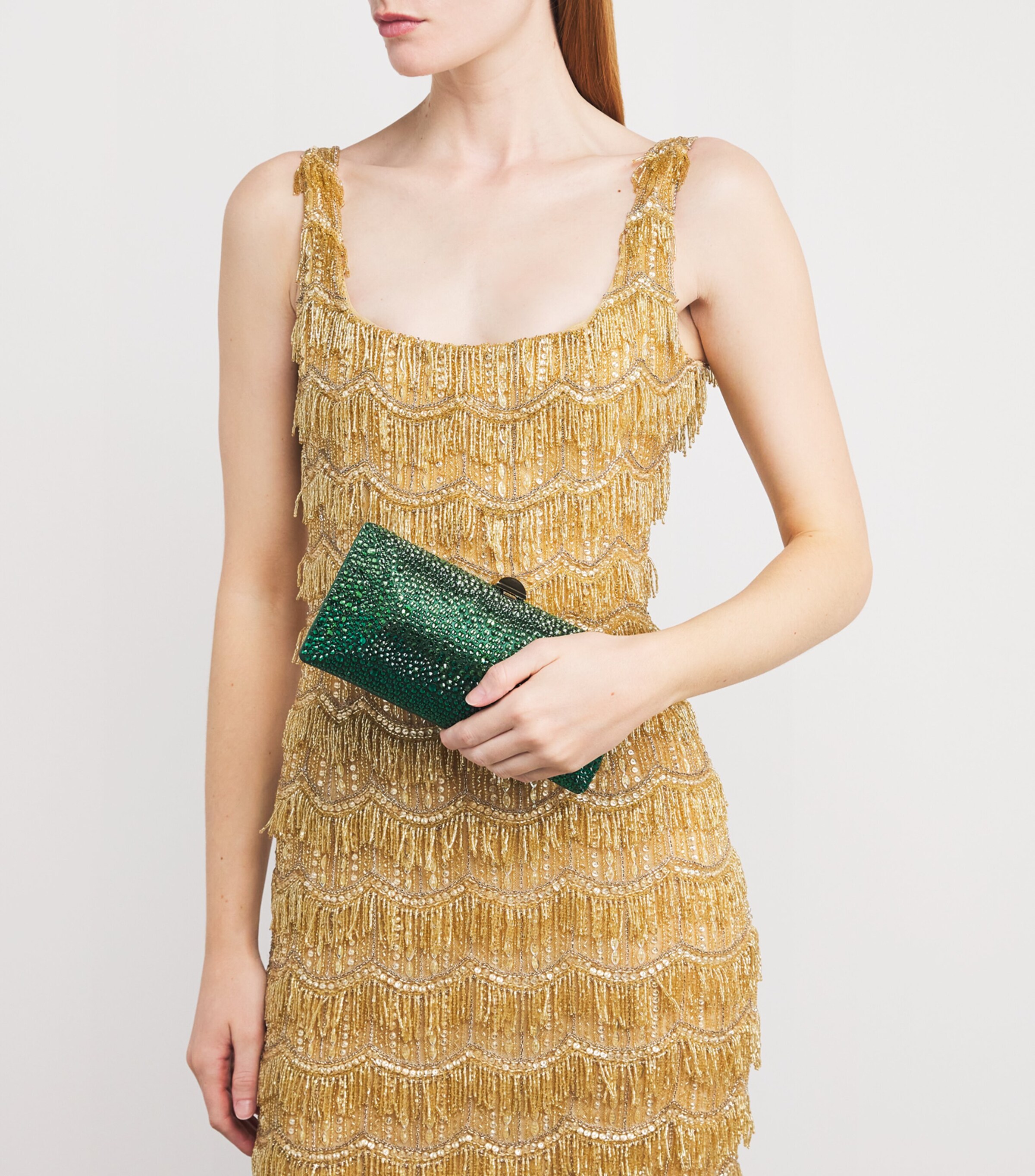 Rodo Silk Crystal Clutch Bag Sage Green Image 2
