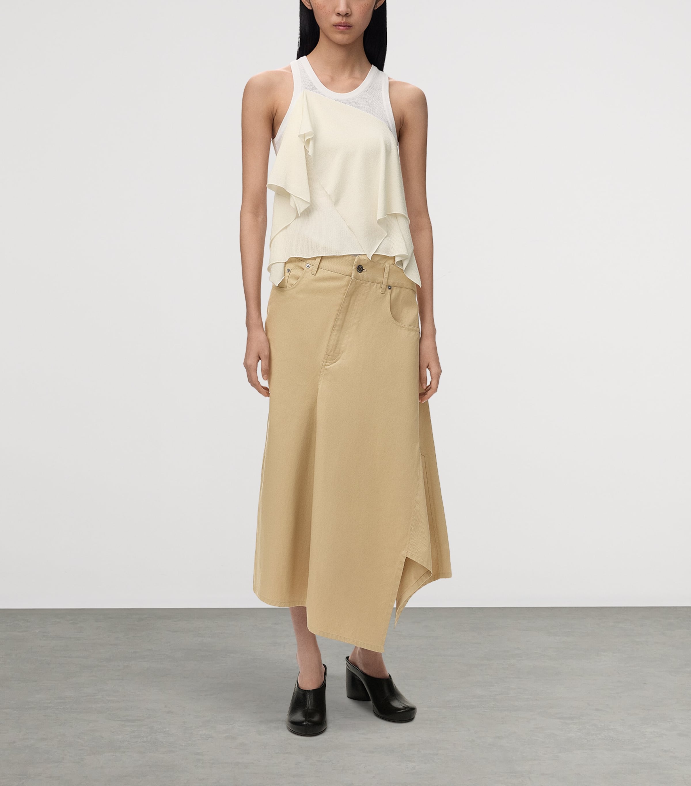 LOEWE Womens Cotton Asymmetric Midi Skirt Beige Image 2