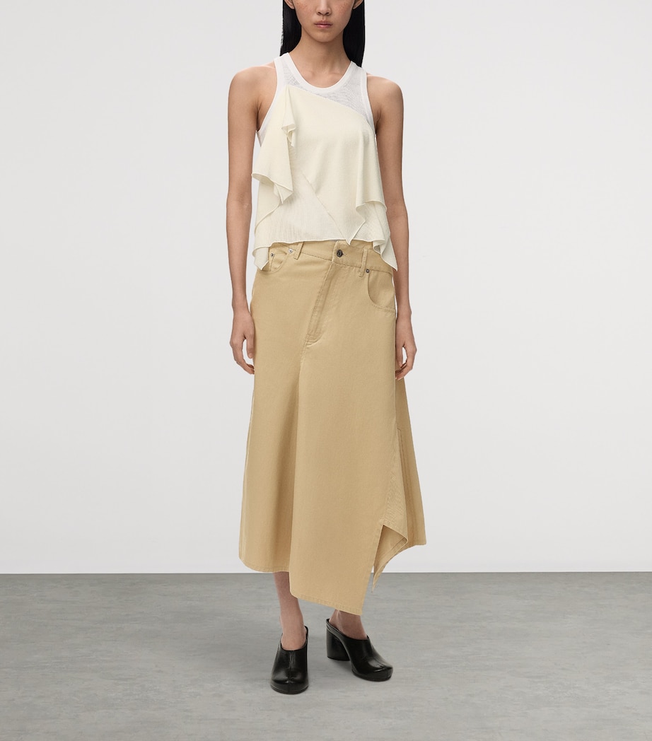 LOEWE Womens Cotton Asymmetric Midi Skirt Beige Image 2