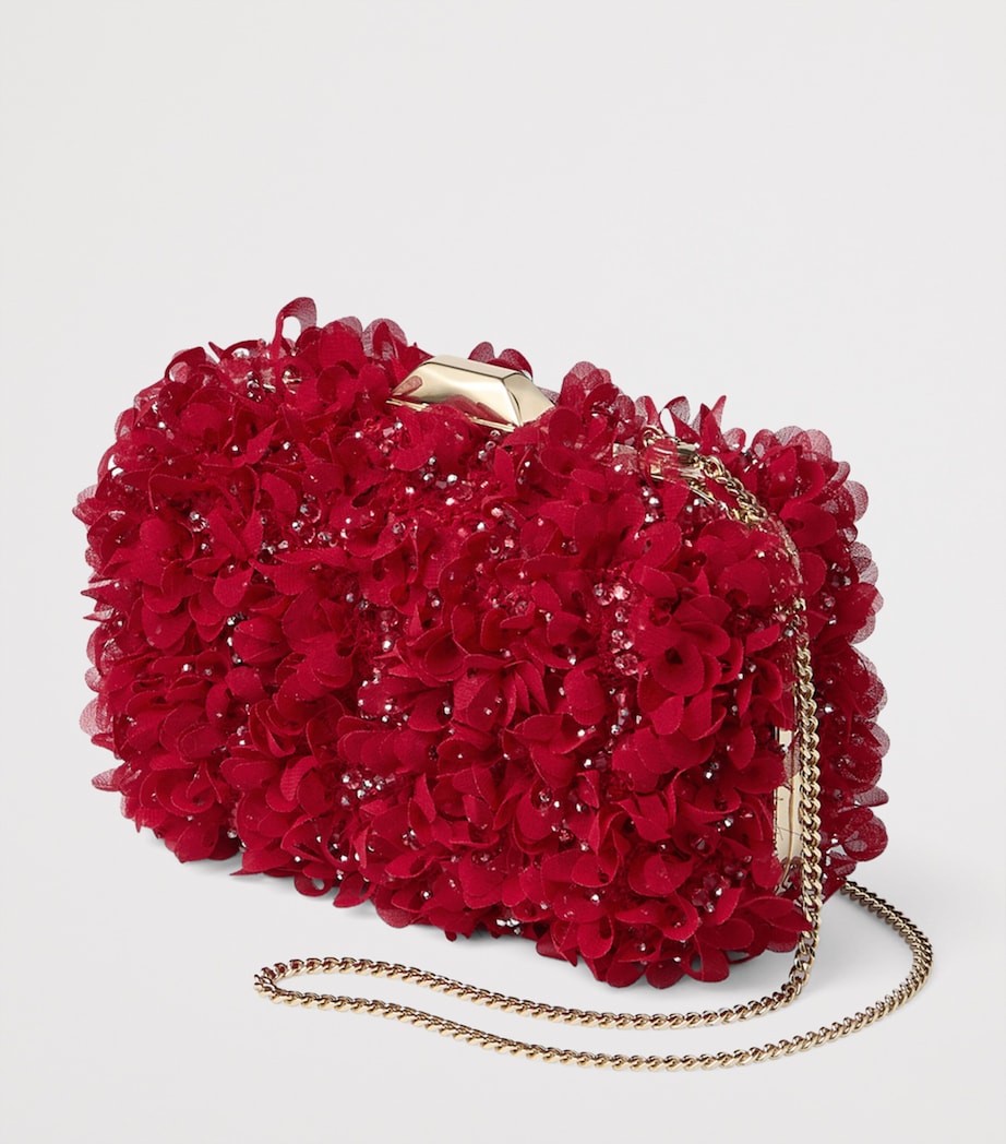 Flower-Embellished Cloud Clutch Bag RUBY RED/LIGHT GOLD Image 2
