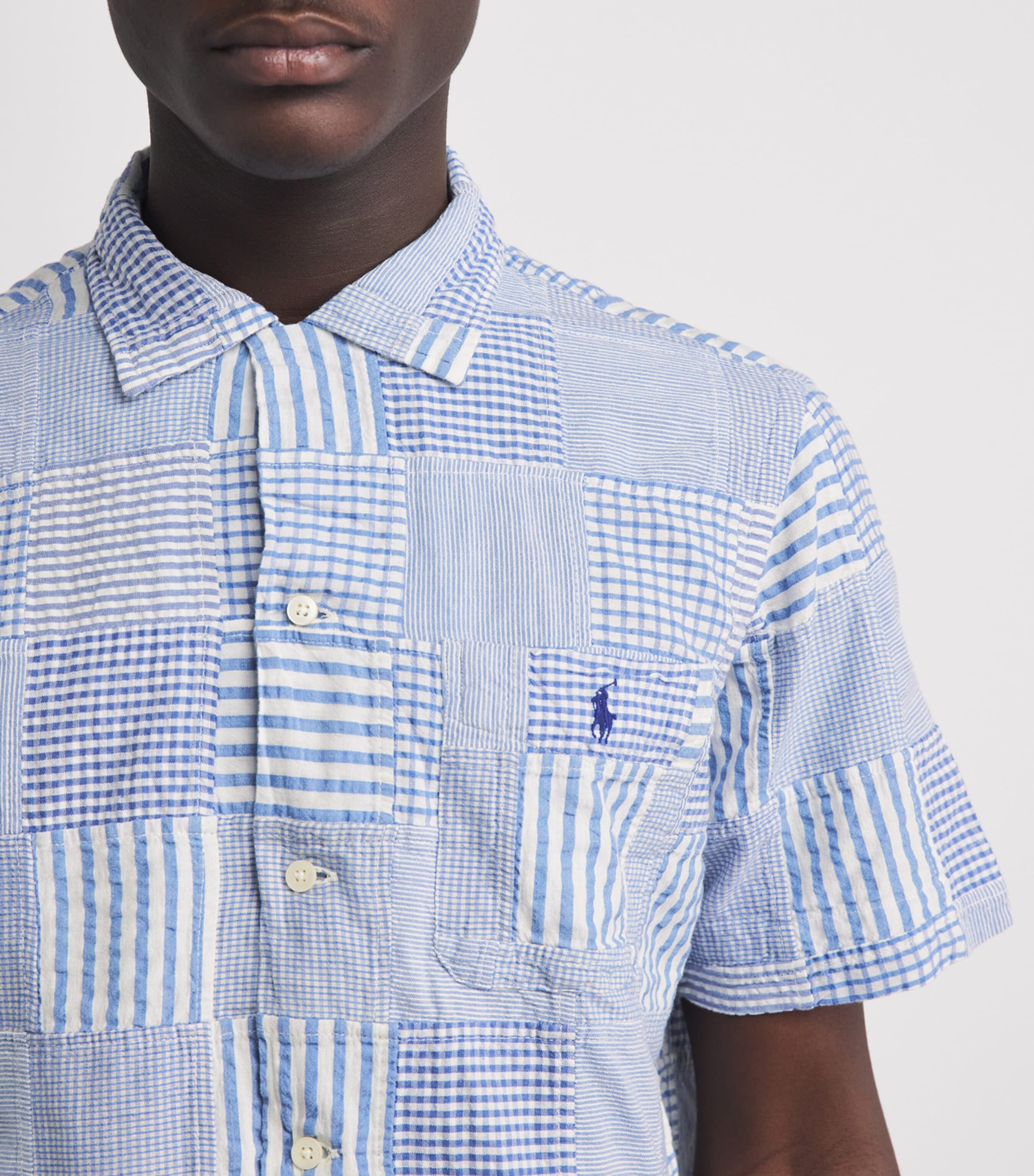 Polo Ralph Lauren Mens Seersucker Cotton Patchwork Shirt Patchwork Blues Image 3