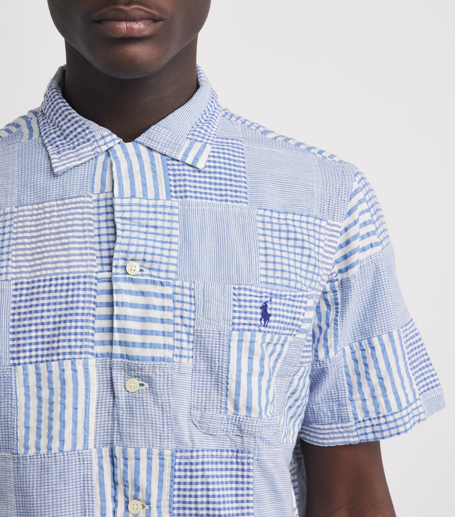 Polo Ralph Lauren Mens Seersucker Cotton Patchwork Shirt Patchwork Blues Image 3