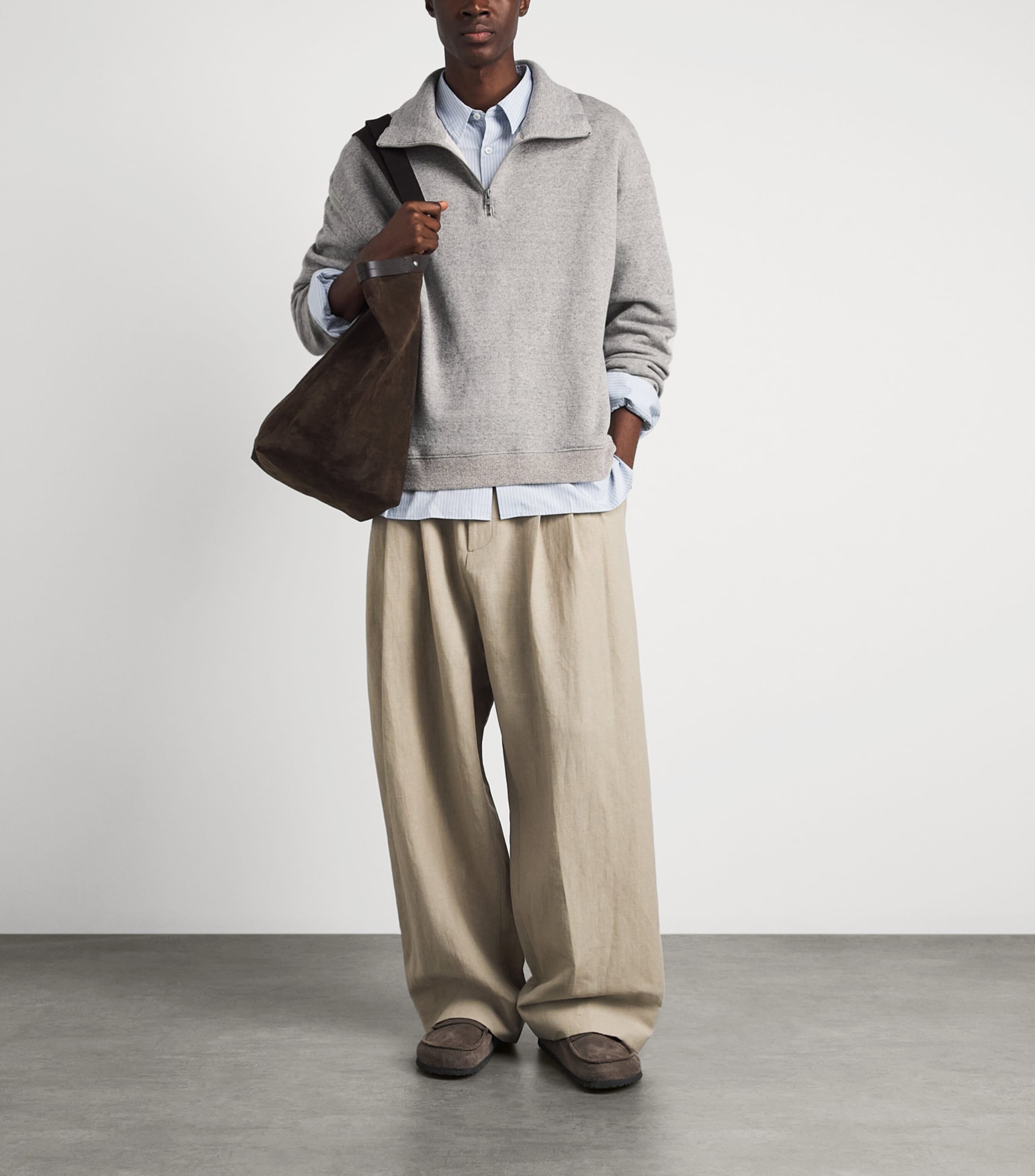 FRAME Mens Wool-Cotton Half-Zip Sweater Hgry Heather Grey Image 2