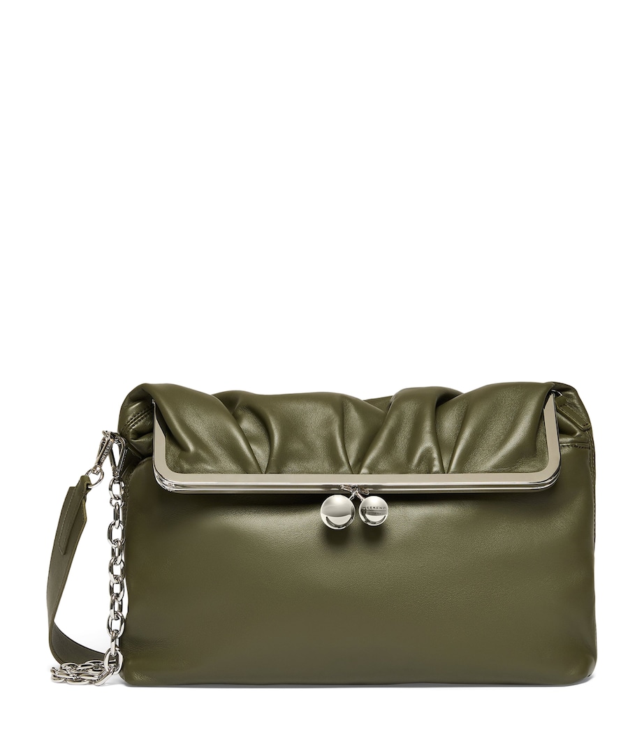 Weekend Max Mara Large Leather Pasticcino Shoulder Bag Dark Green Image 1