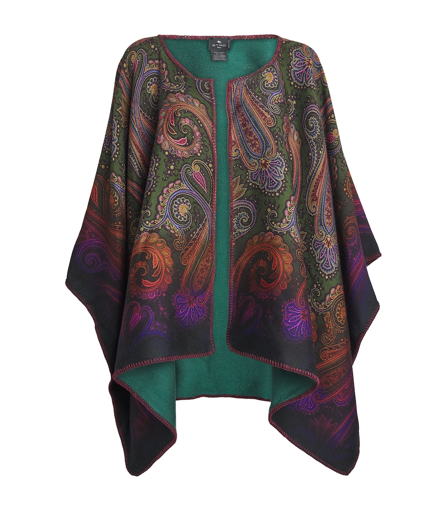 Etro Womens Wool-Blend Paisley Reversible Cardigan Green Image 1