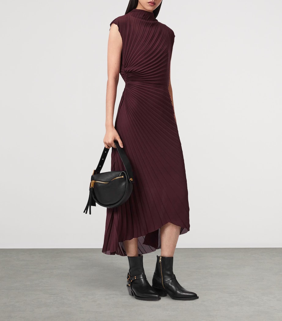 AllSaints Womens Pleated Rayanna Midi Dress Oxblood Red Image 2