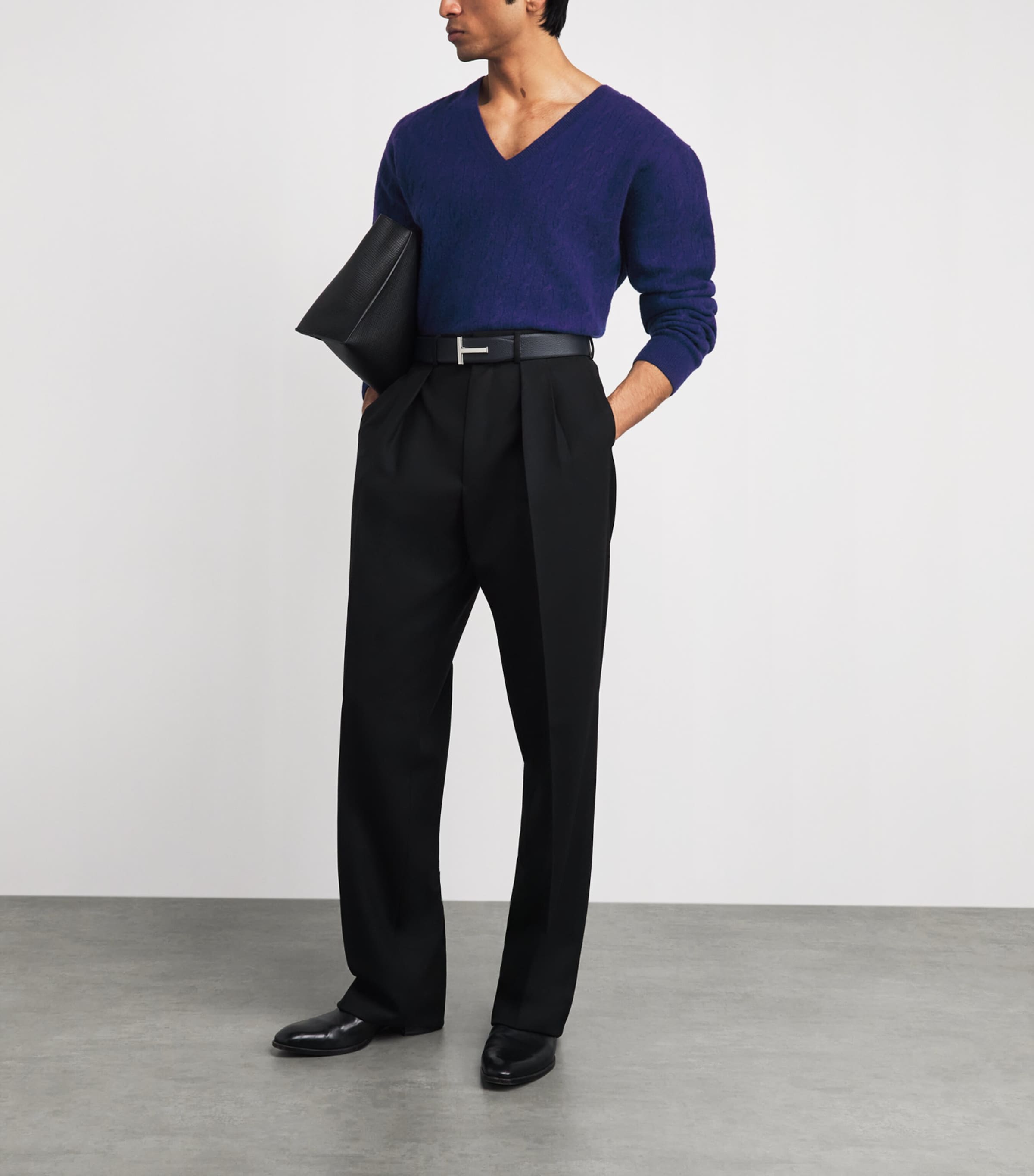 TOM FORD Blue Wool Cable-Knit V-Neck Sweater | Harrods US