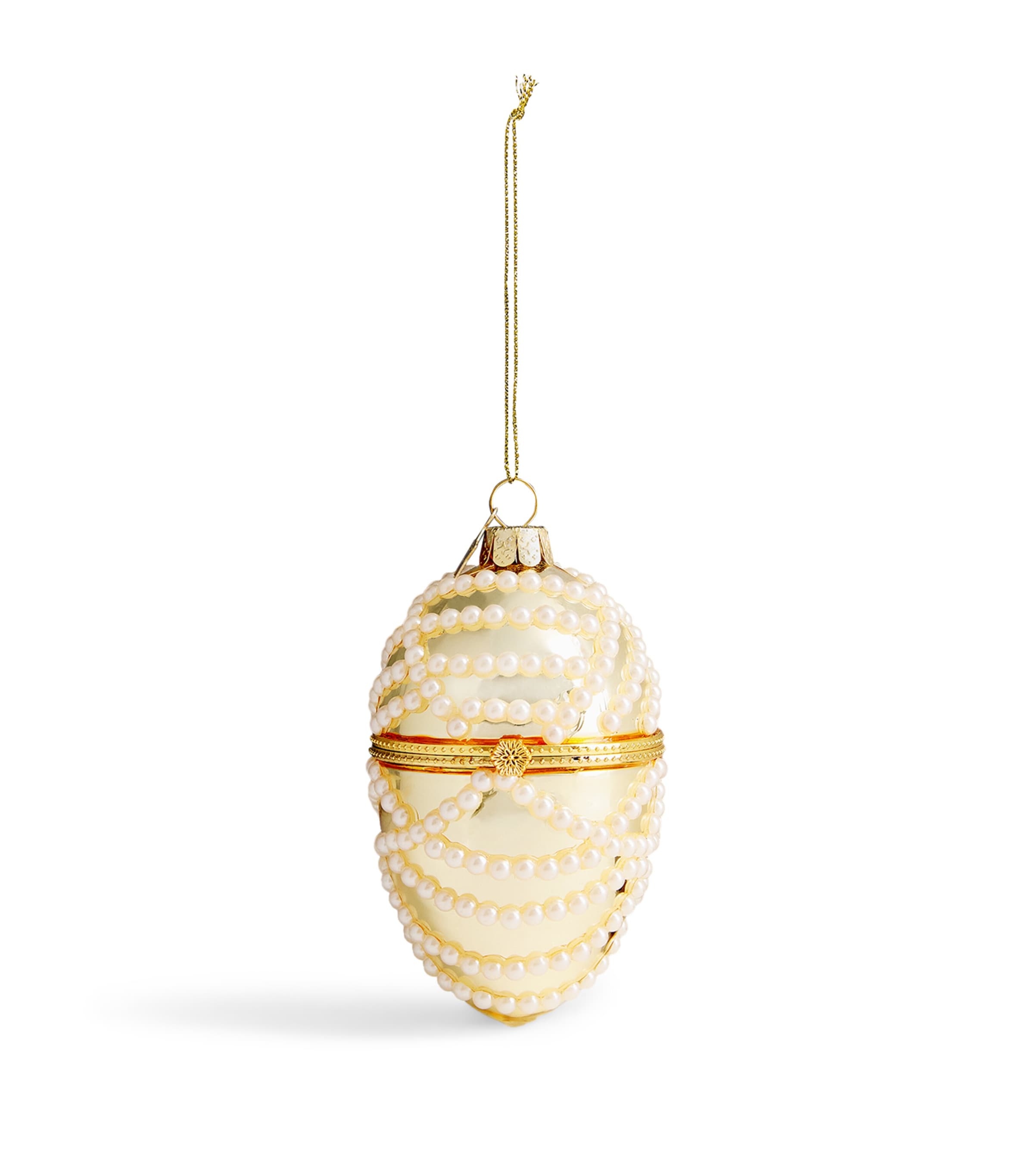 Harrods Faux Pearl Spiral Egg Bauble White Image 1