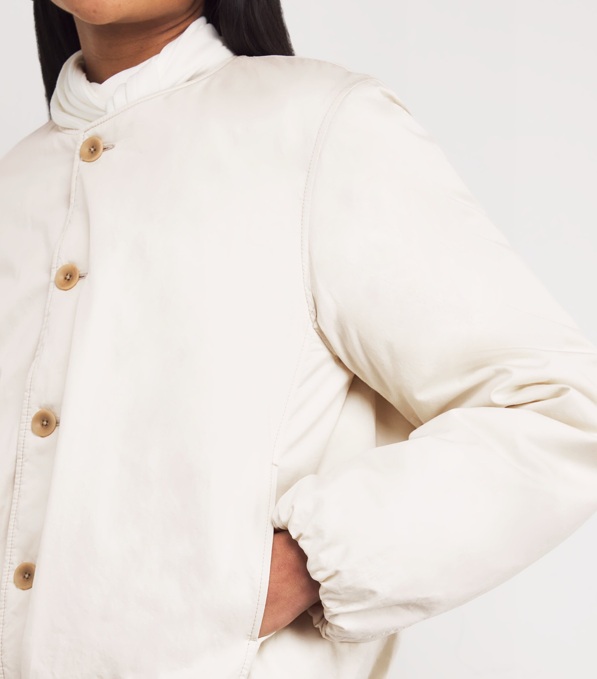 Lemaire Womens Cotton Satin Wadded Jacket Creamy White Image 6
