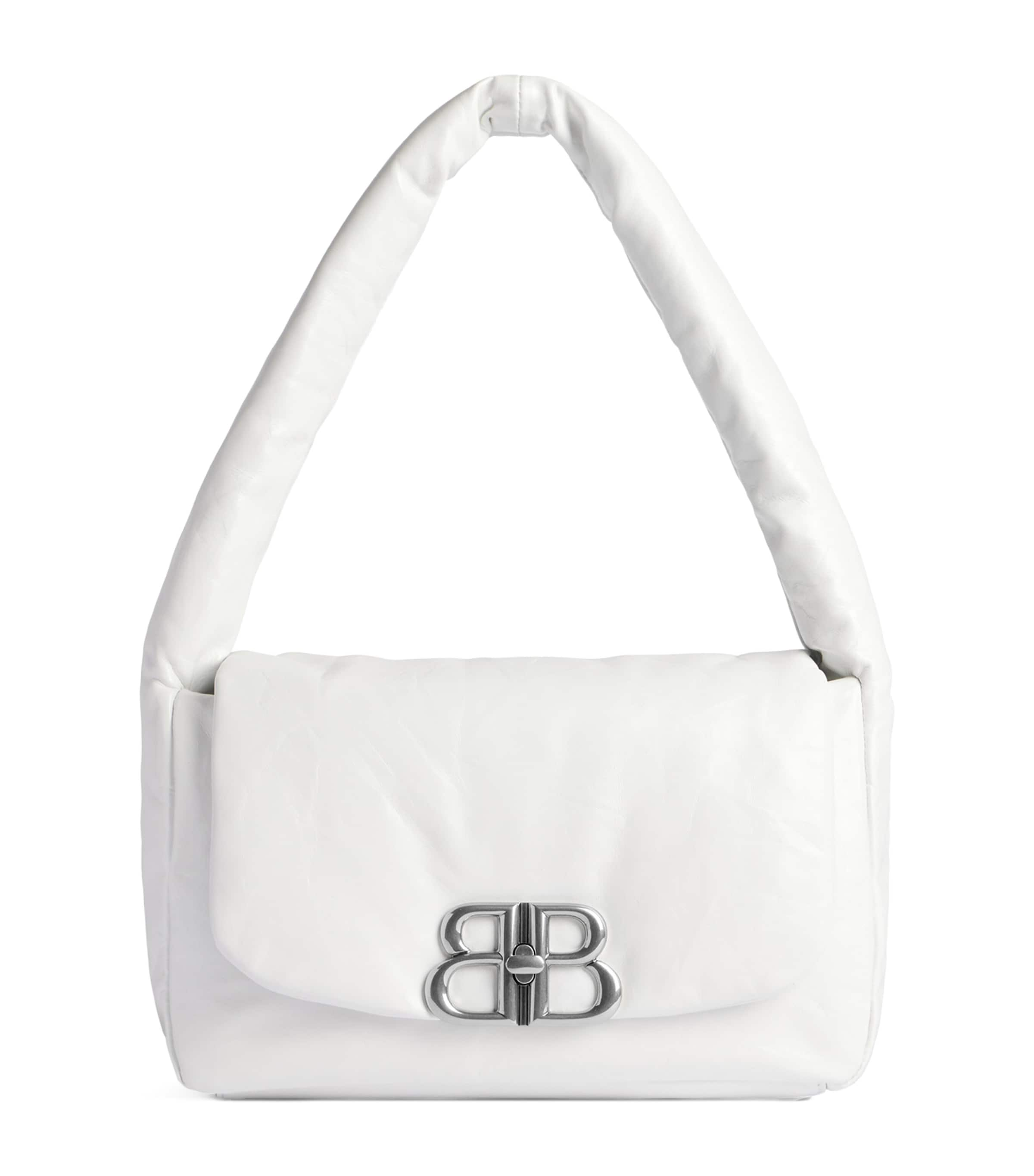 Balenciaga Leather Monaco M Shoulder Bag In White