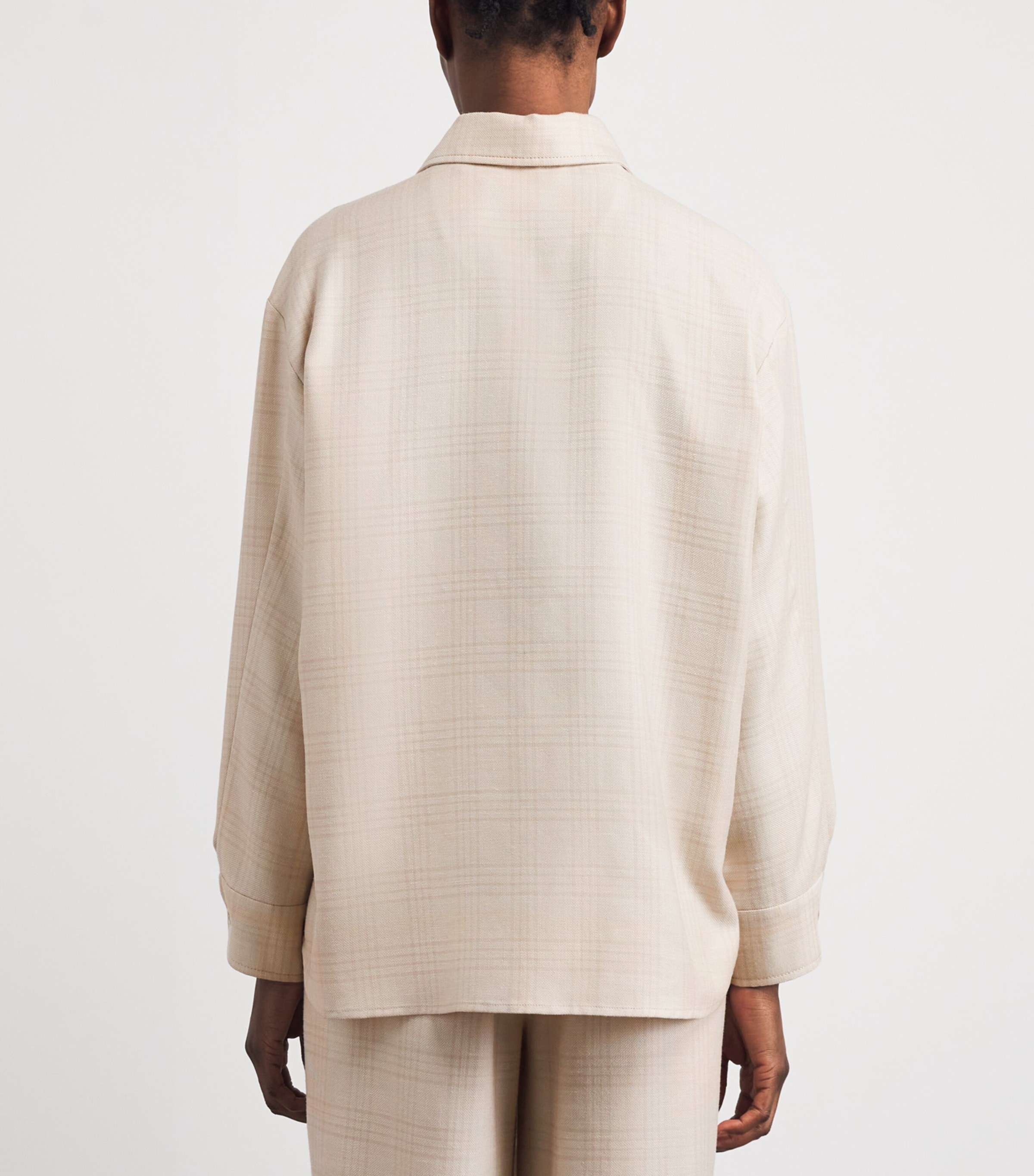 Colombo Womens Cashmere-Silk-Linen Check Shirt Sand Image 5