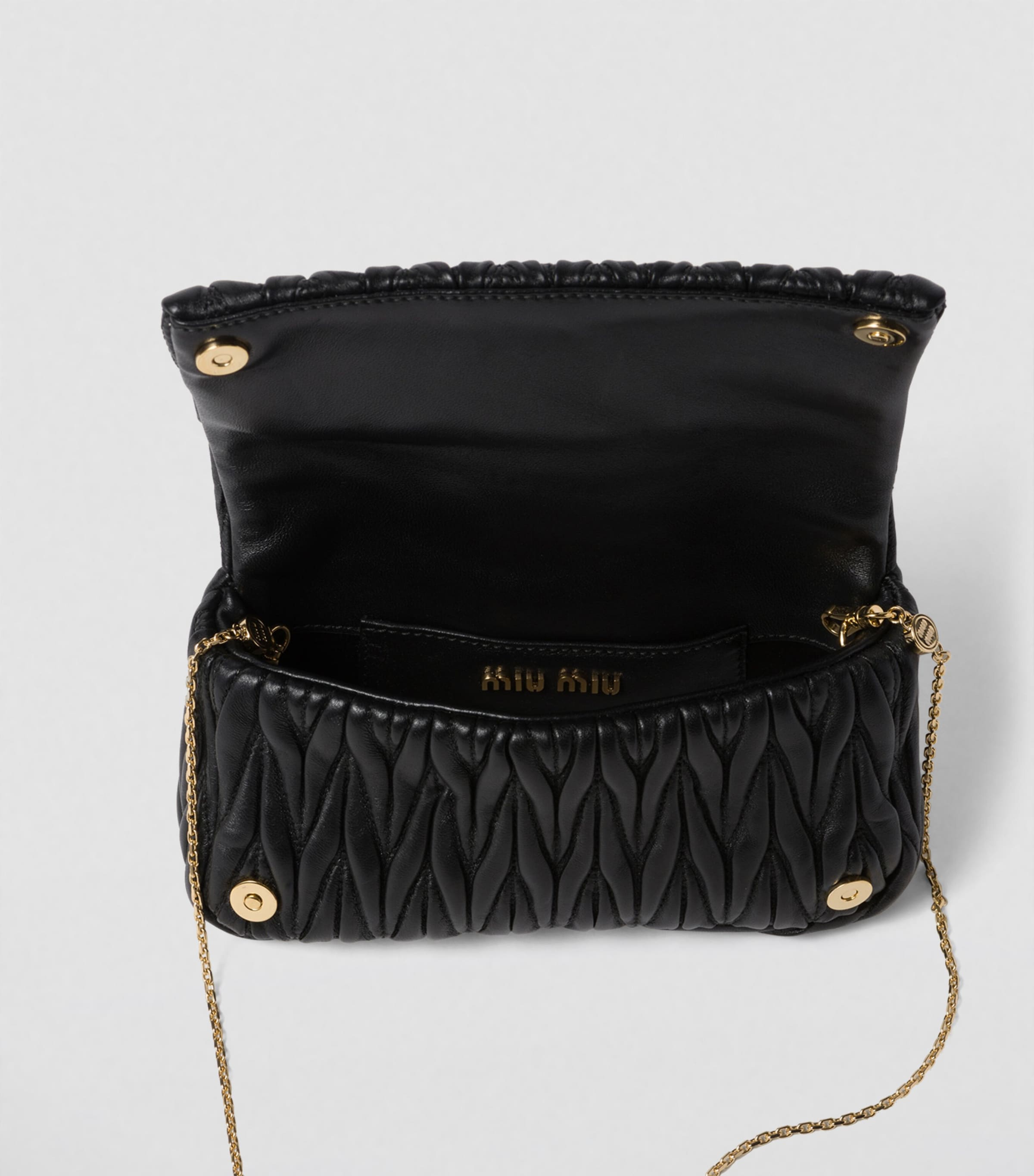 Miu Miu Black Mini Leather Matelassé Shoulder Bag | Harrods UK