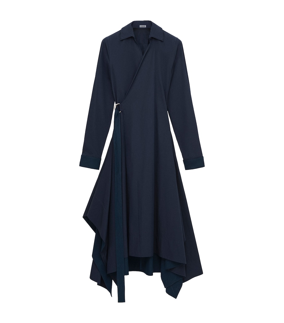 LOEWE Womens Cotton-Blend Asymmetric Midi Dress Navy Blue Image 1