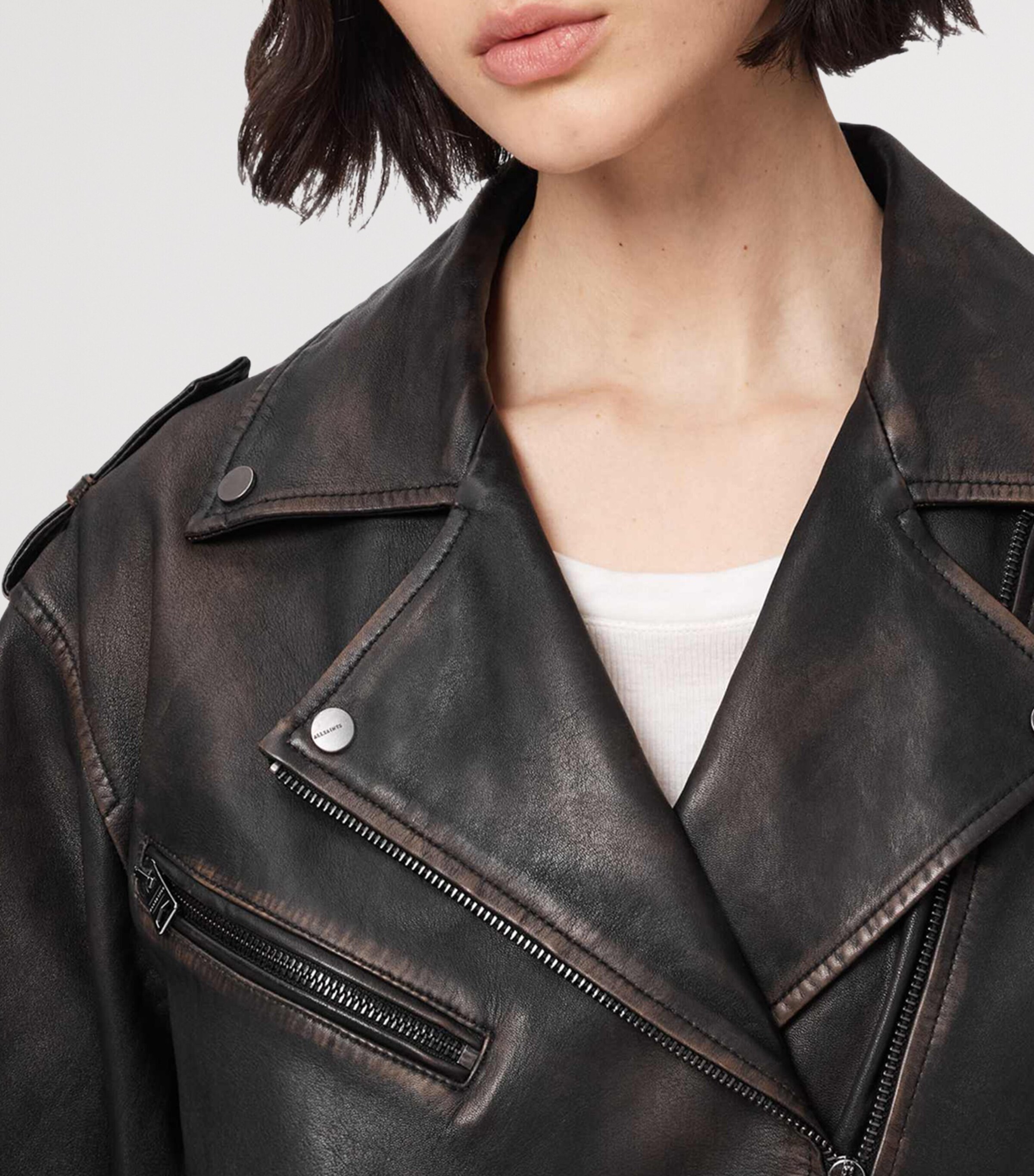 AllSaints Womens Leather Samina Biker Jacket Black/brown Image 7
