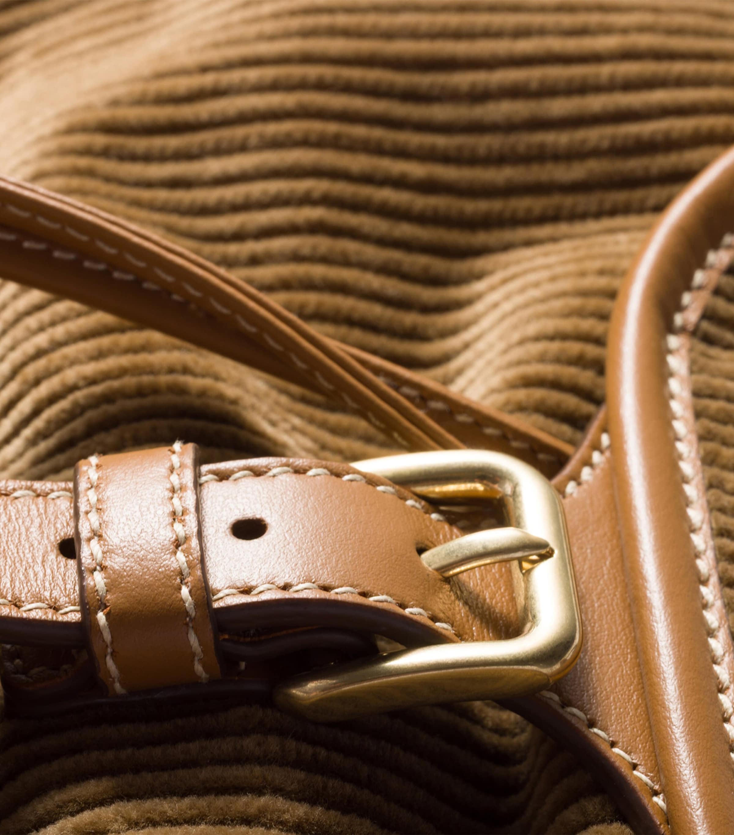 Large Corduroy Leather-Trim Backpack F0401 Image 6