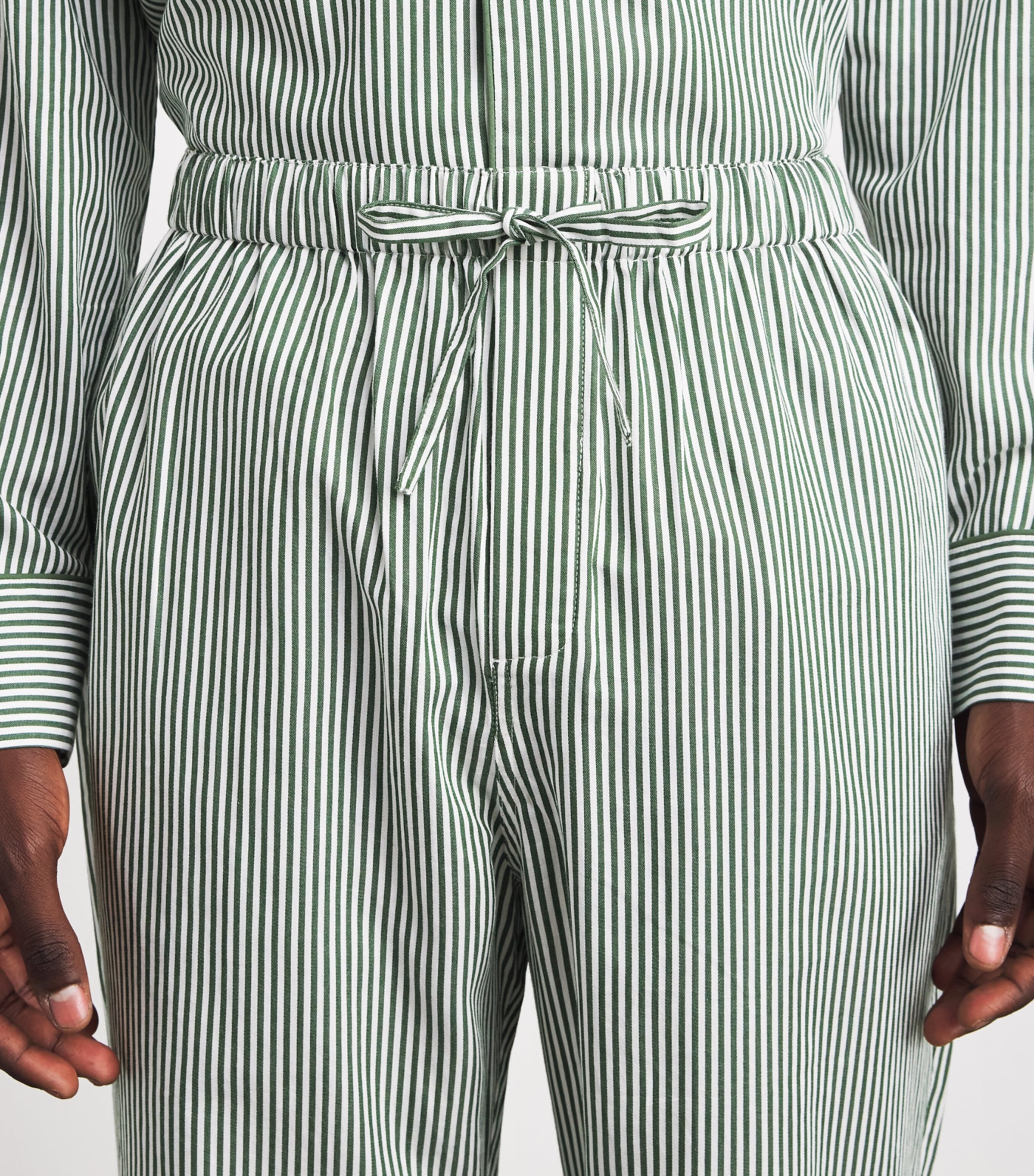 Harrods Mens Cotton Stripe Pyjama Shirt Green Image 5