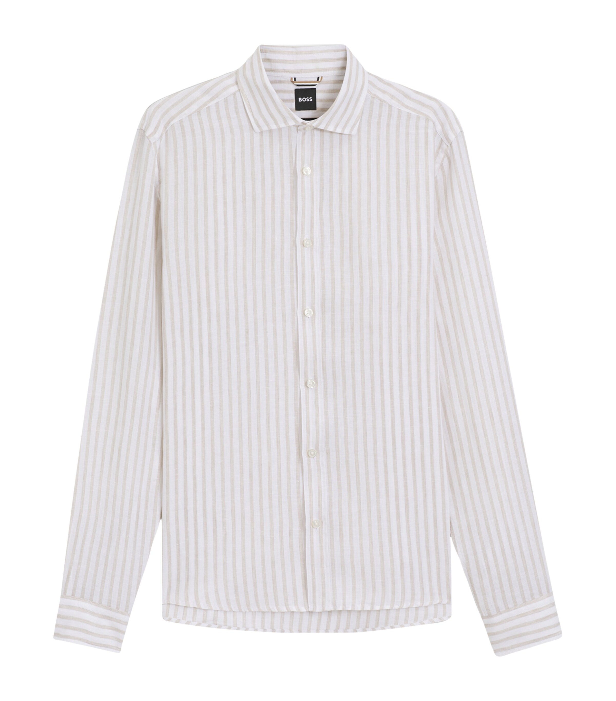 BOSS Mens Linen Stripe Shirt Image 1