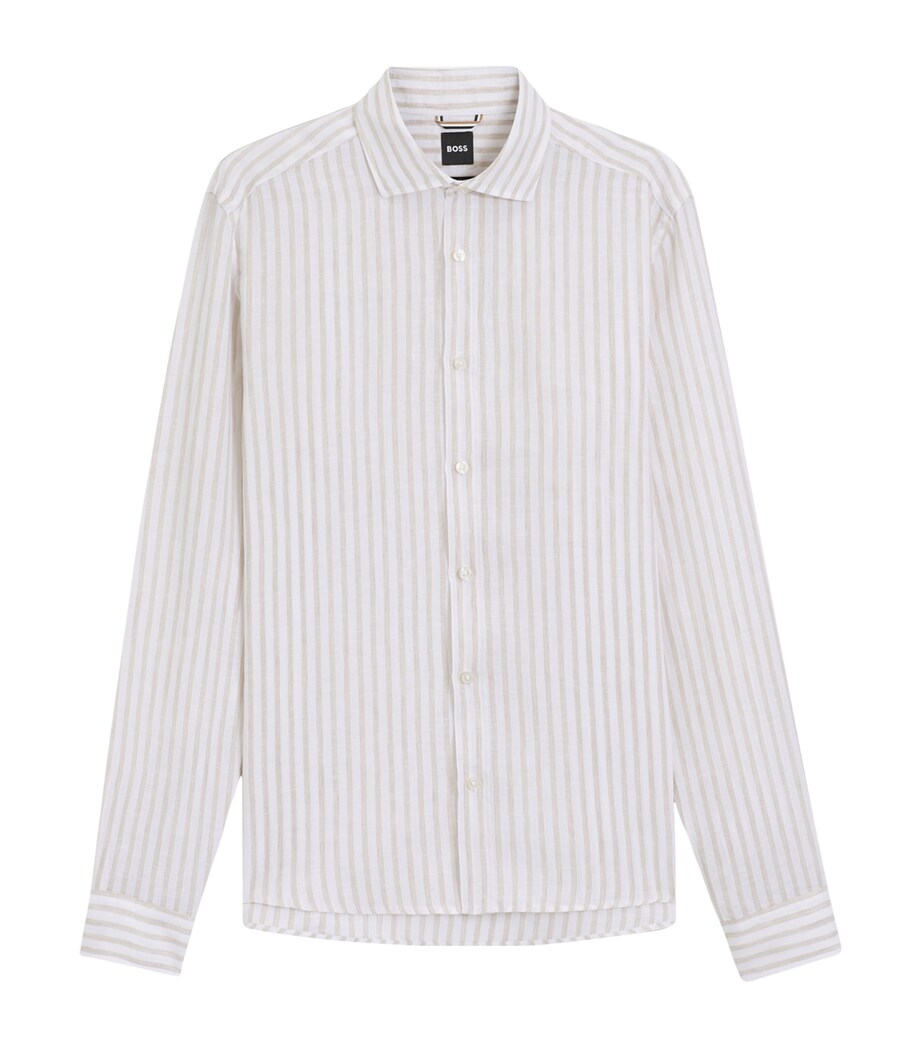 BOSS Mens Linen Stripe Shirt Image 1