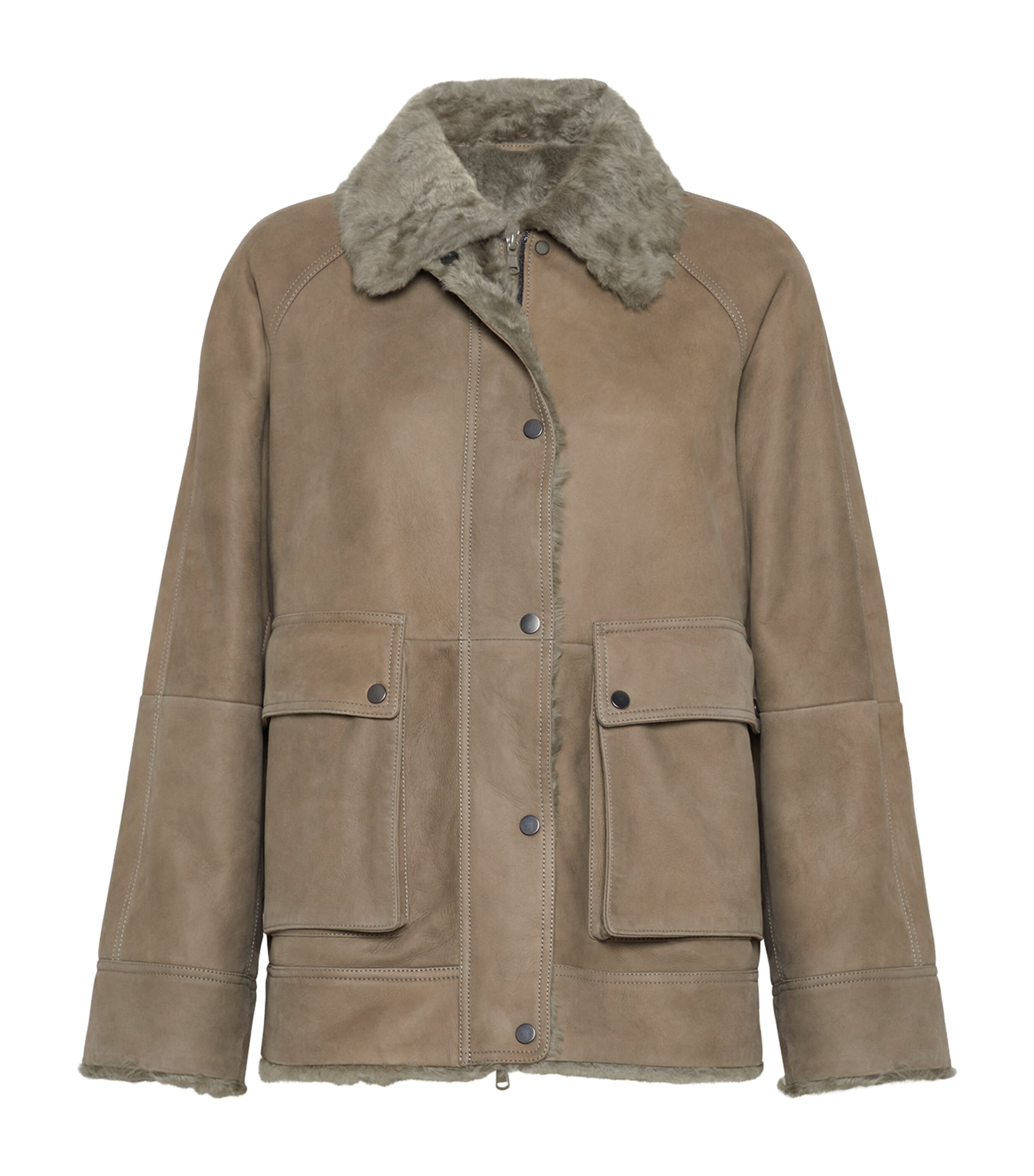 Brunello Cucinelli Shearling Leather Jacket In Multi