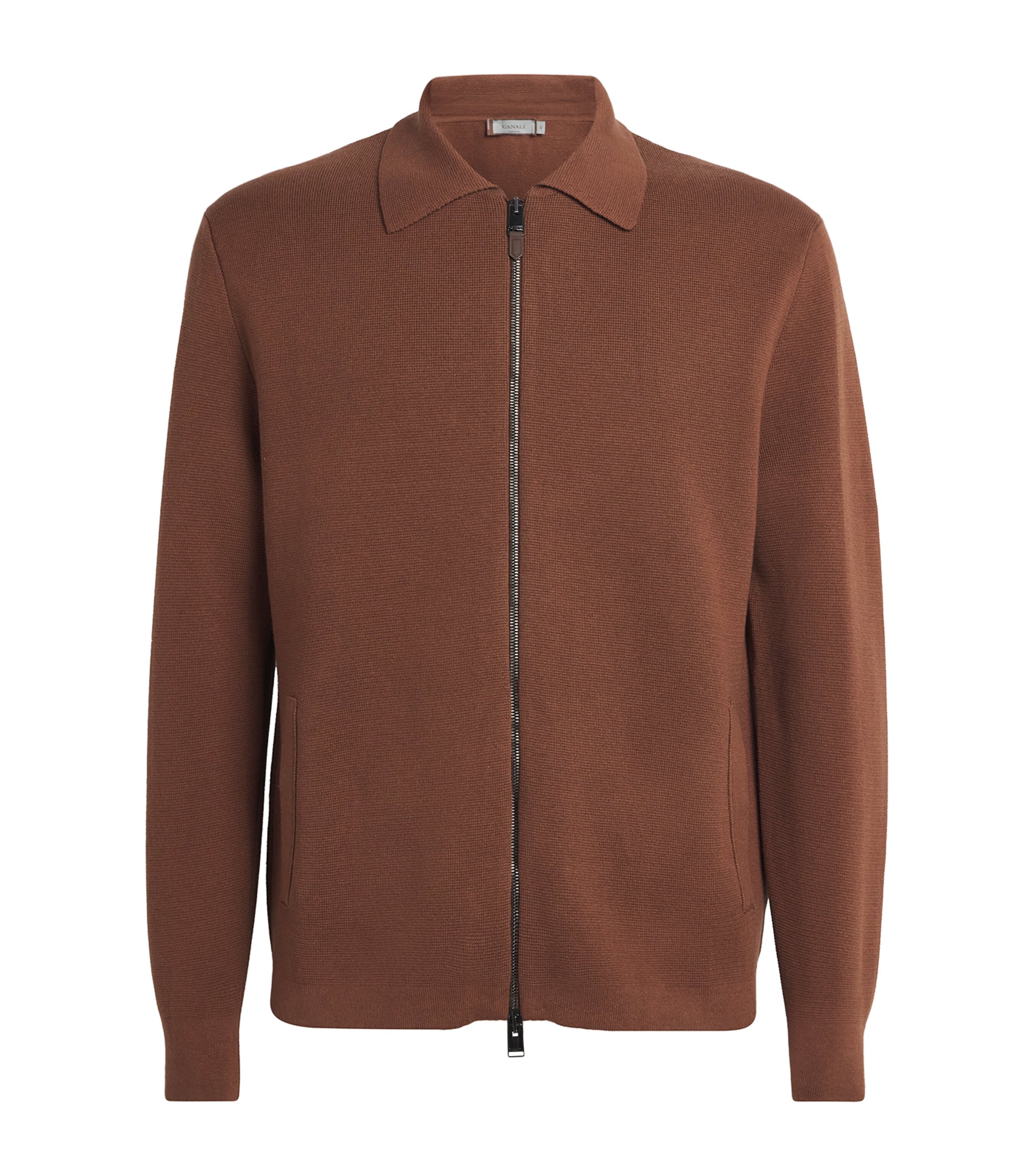 Canali Mens Cotton-Blend Zip-Up Cardigan Image 1