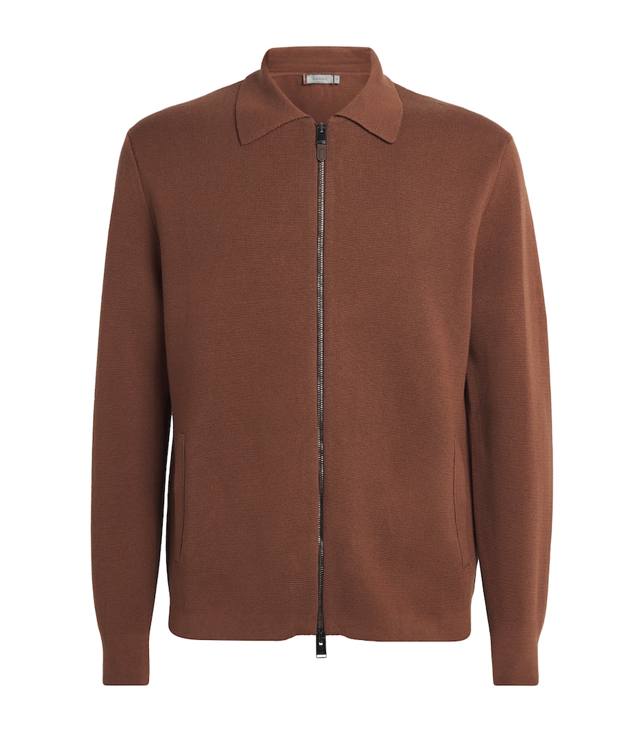 Canali Mens Cotton-Blend Zip-Up Cardigan Image 1