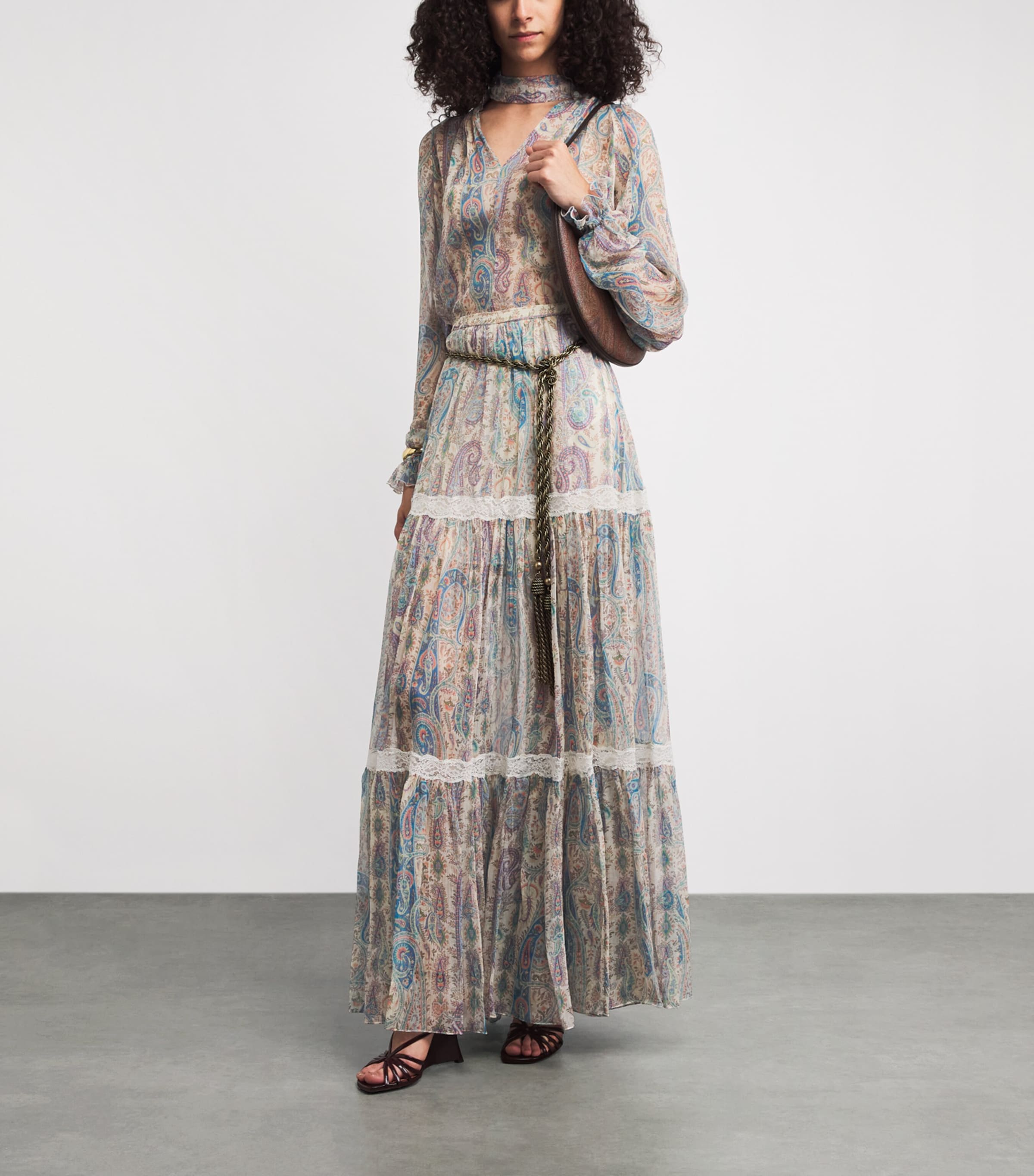 Etro Womens Silk Paisley Tiered Maxi Skirt Print Wht Base Image 2