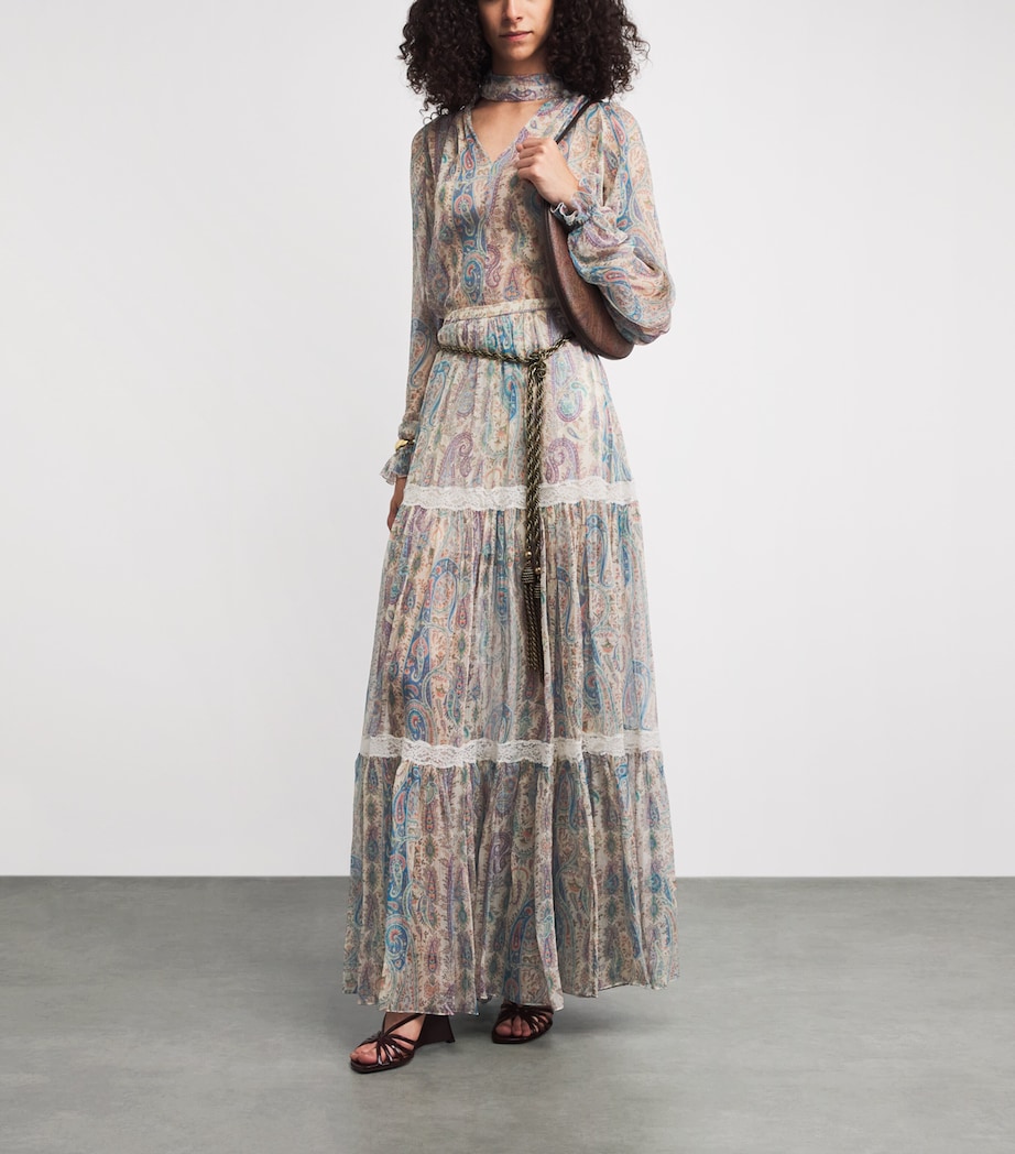 Etro Womens Silk Paisley Tiered Maxi Skirt Print Wht Base Image 2