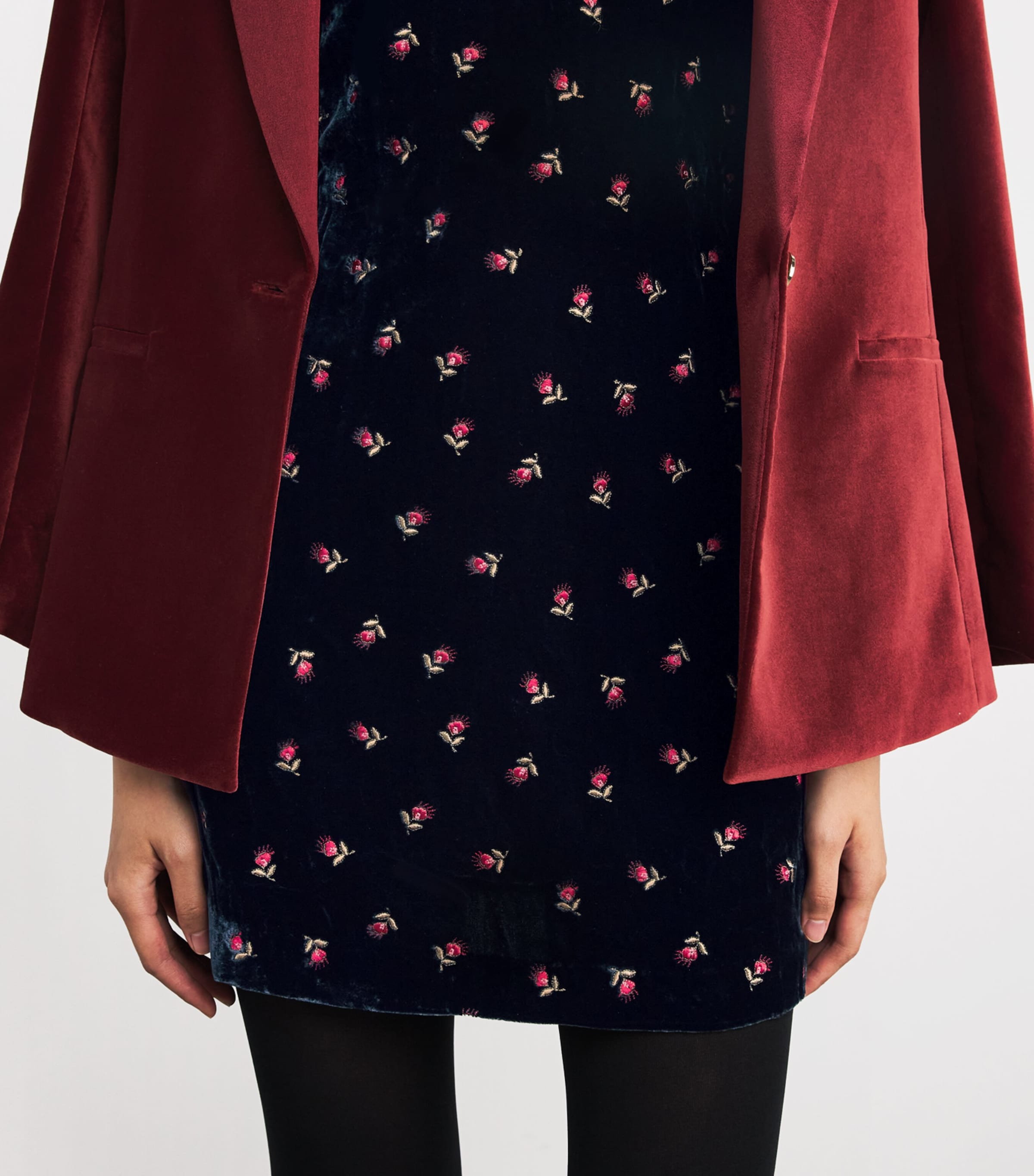 Velvet Floral Calla Mini Dress BOTANICAL EMB BLACK Image 4