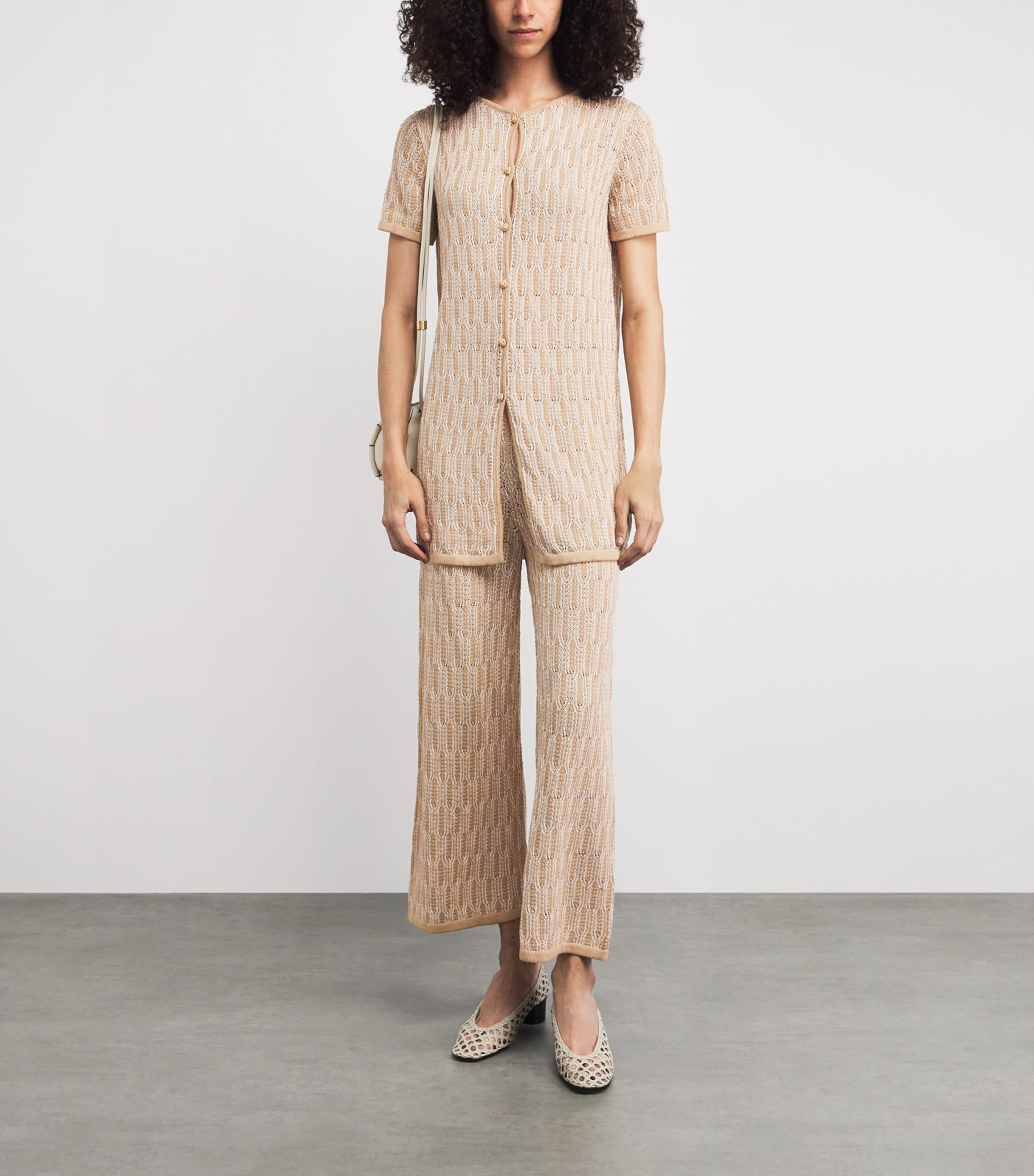 Lafayette 148 Womens Cotton Lace-Knit Wide-Leg Trousers Natum Natural Multi Image 2
