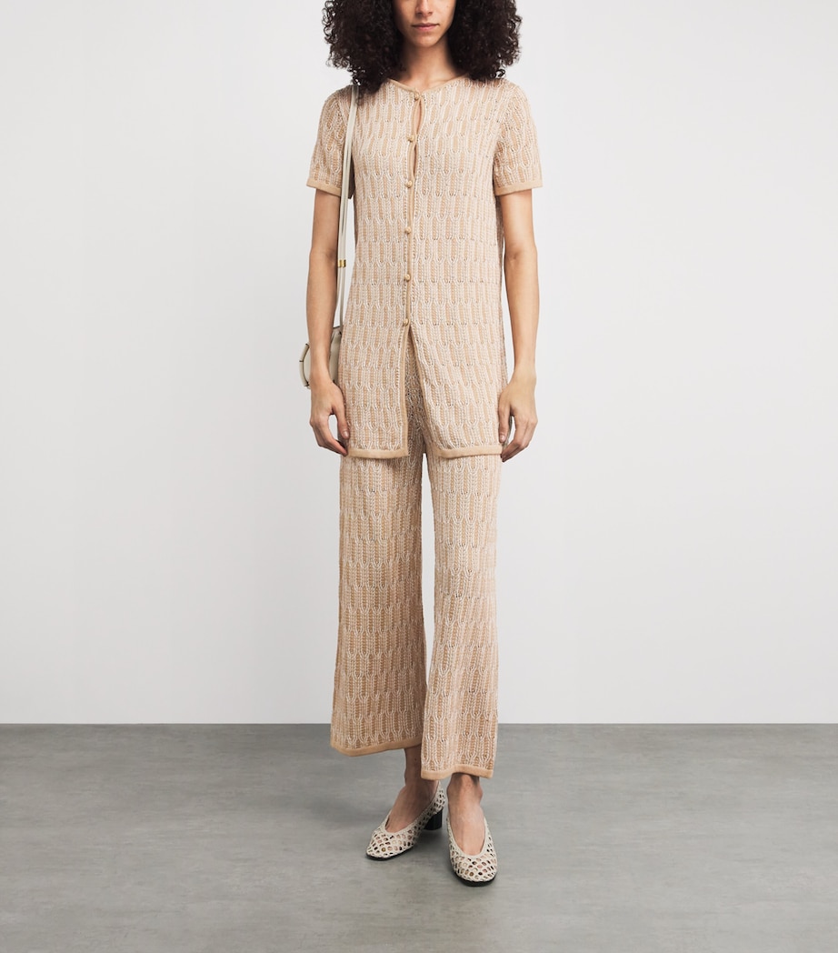 Lafayette 148 Womens Cotton Lace-Knit Wide-Leg Trousers Natum Natural Multi Image 2