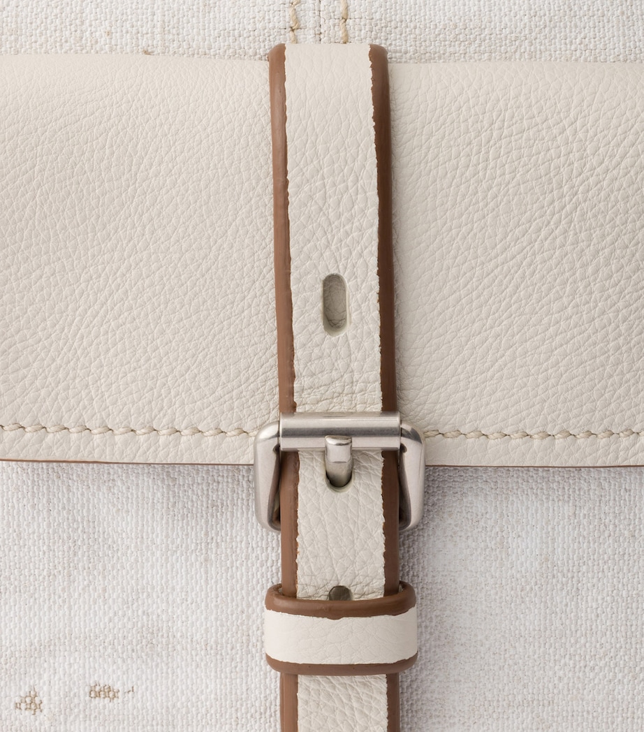 Prada Womens Printed Linen Bonnie Shoulder Bag White Image 9