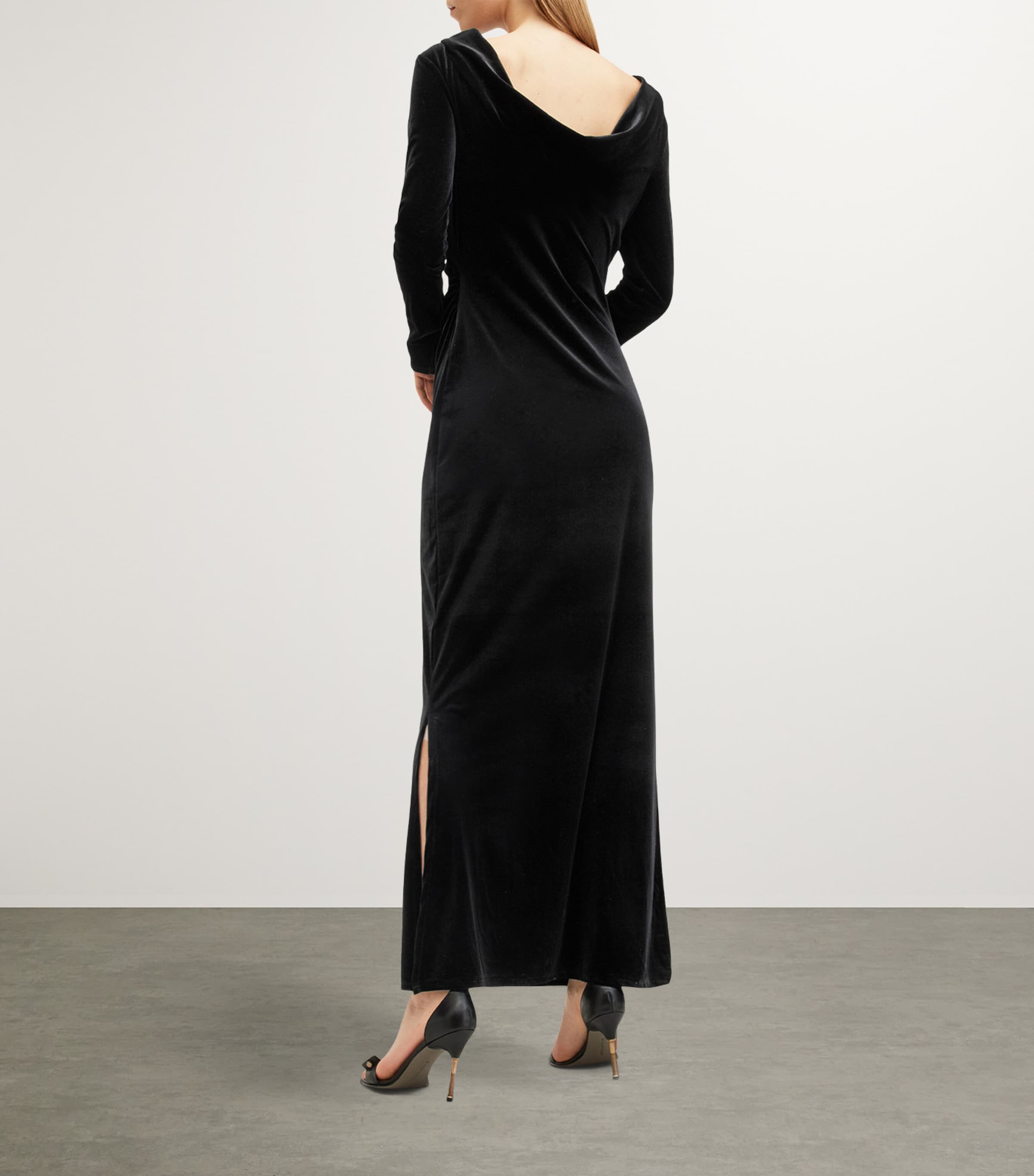 chinese dress ladies Zapaka Women Velvet Formal Dress Long Sleeves Square Neck Long Slit Black Tie Dress, Black / US6 main image 1