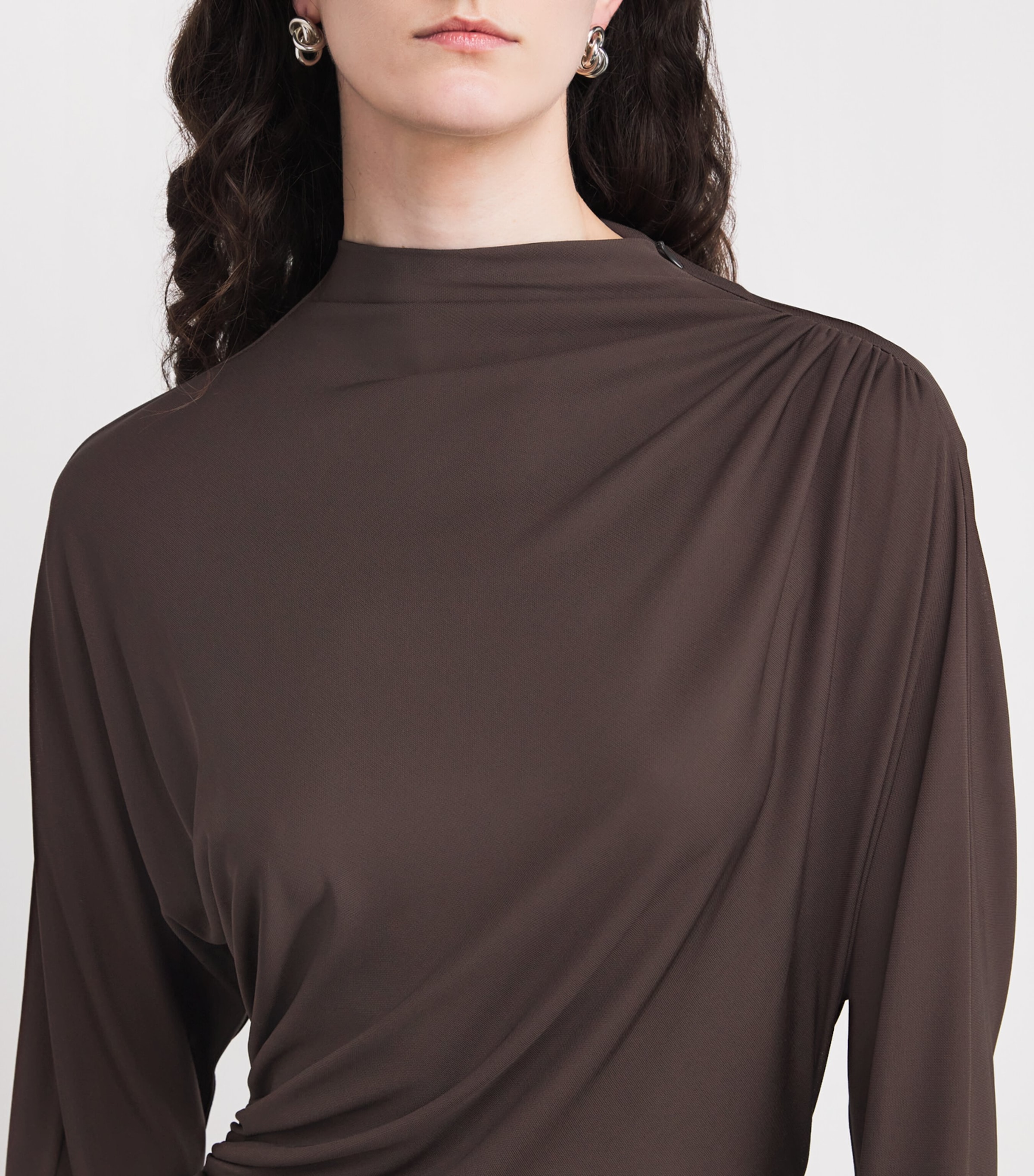 RETORI Womens Jersey Draped Maxi Dress Chocolate Image 4