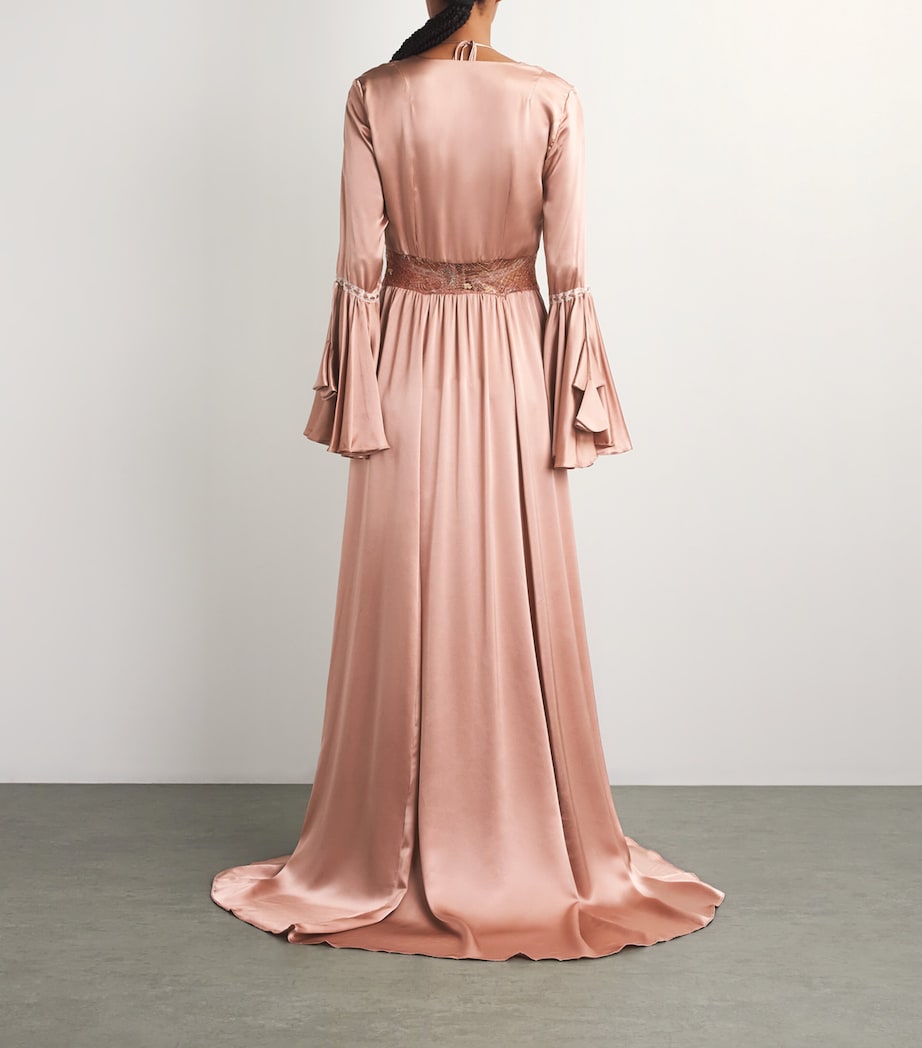 TORLOWEI Womens Silk Sophia Long Kimono Old Rose/multi Image 3