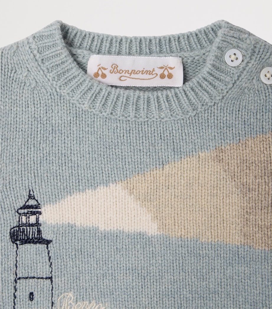 Bonpoint Wool Embroidered Sweater and Leggings Set (3-18 Months) Multico Bl Gris Image 3