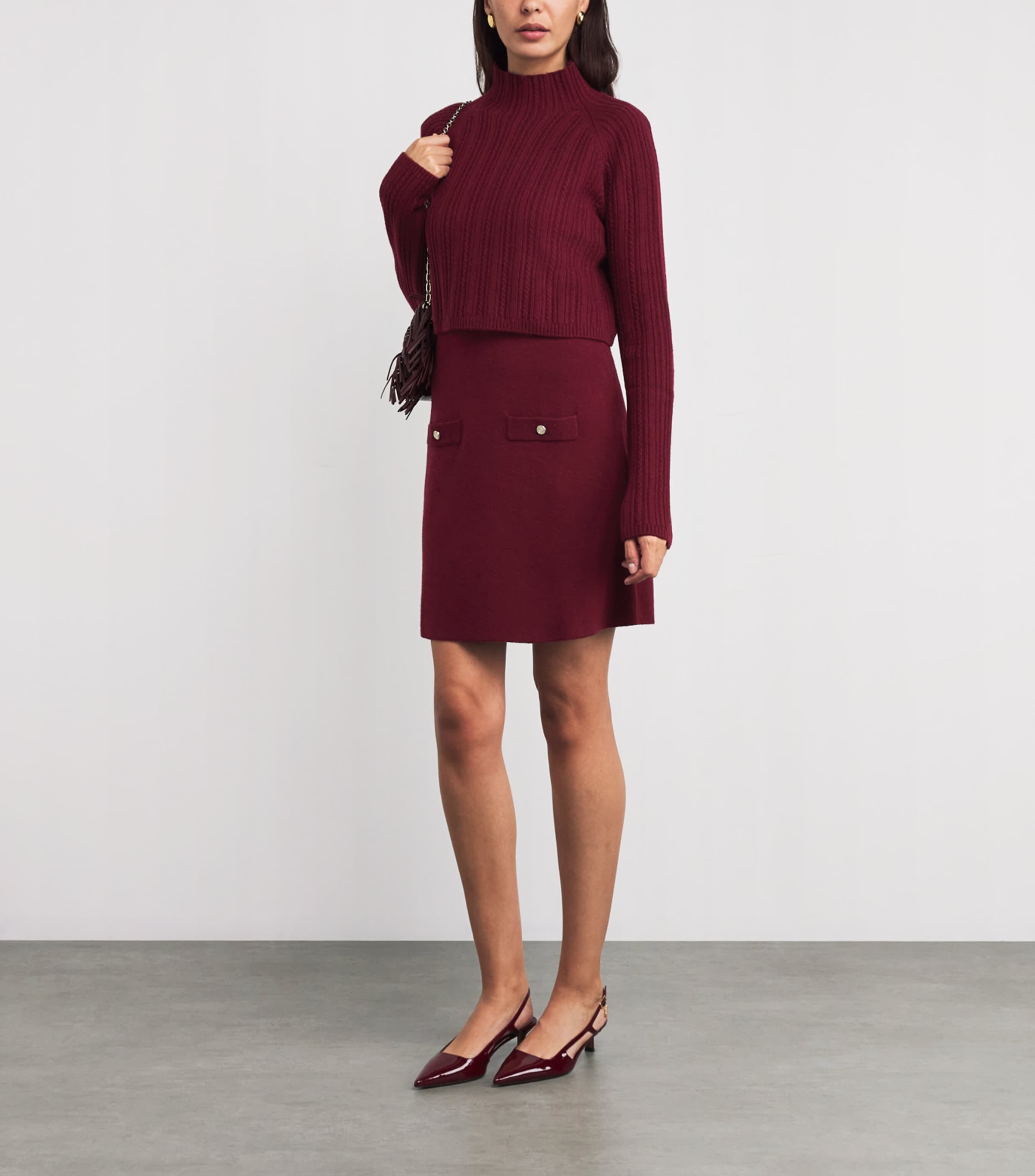 Cable-Knit Sweater Mini Dress BURGUNDY Image 2