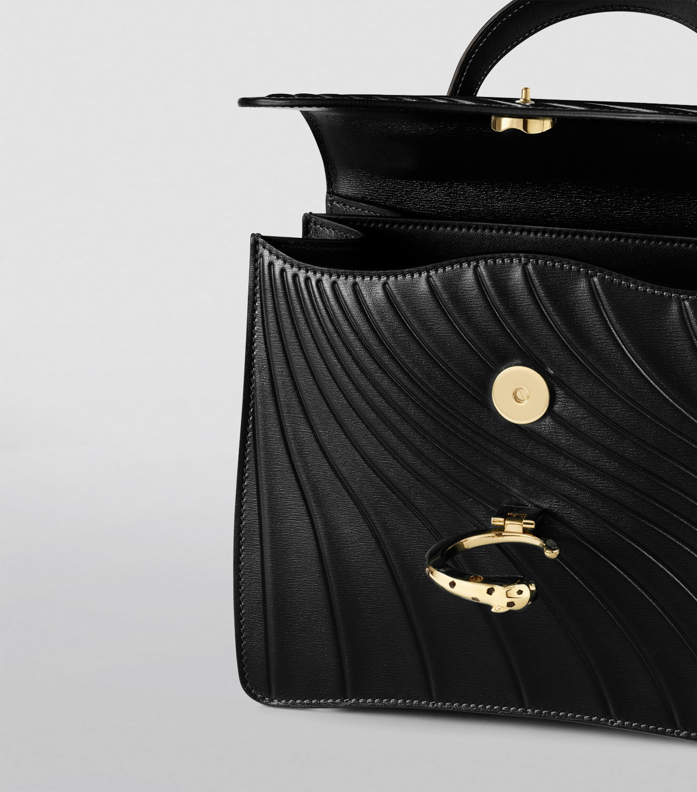 Small Leather Panthère De Cartier Top-Handle Bag BLACK Image 2