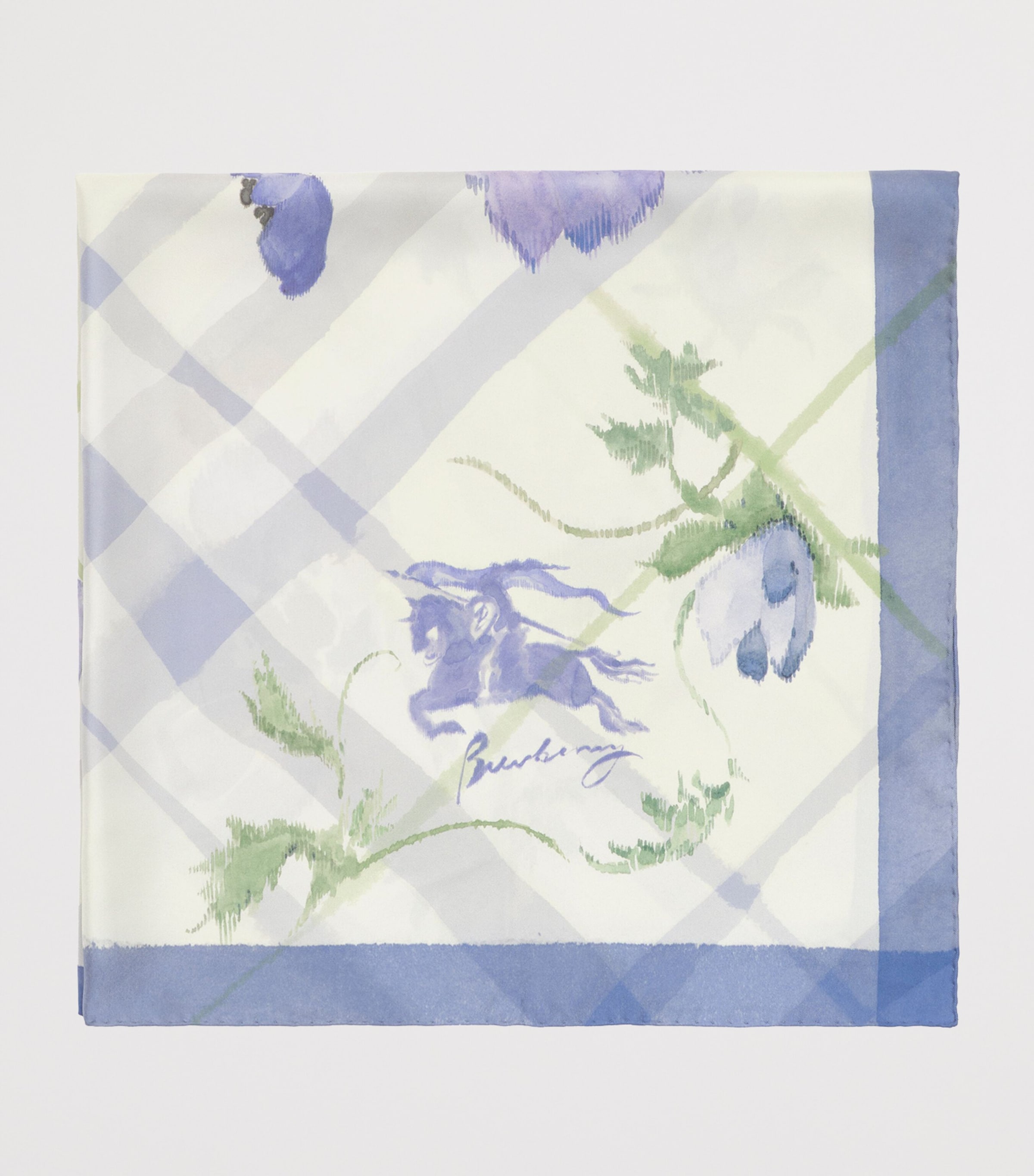 Burberry Silk Watercolour Check Scarf Cornflower Blue Image 2