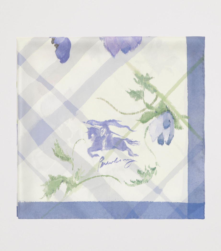 Burberry Silk Watercolour Check Scarf Cornflower Blue Image 2