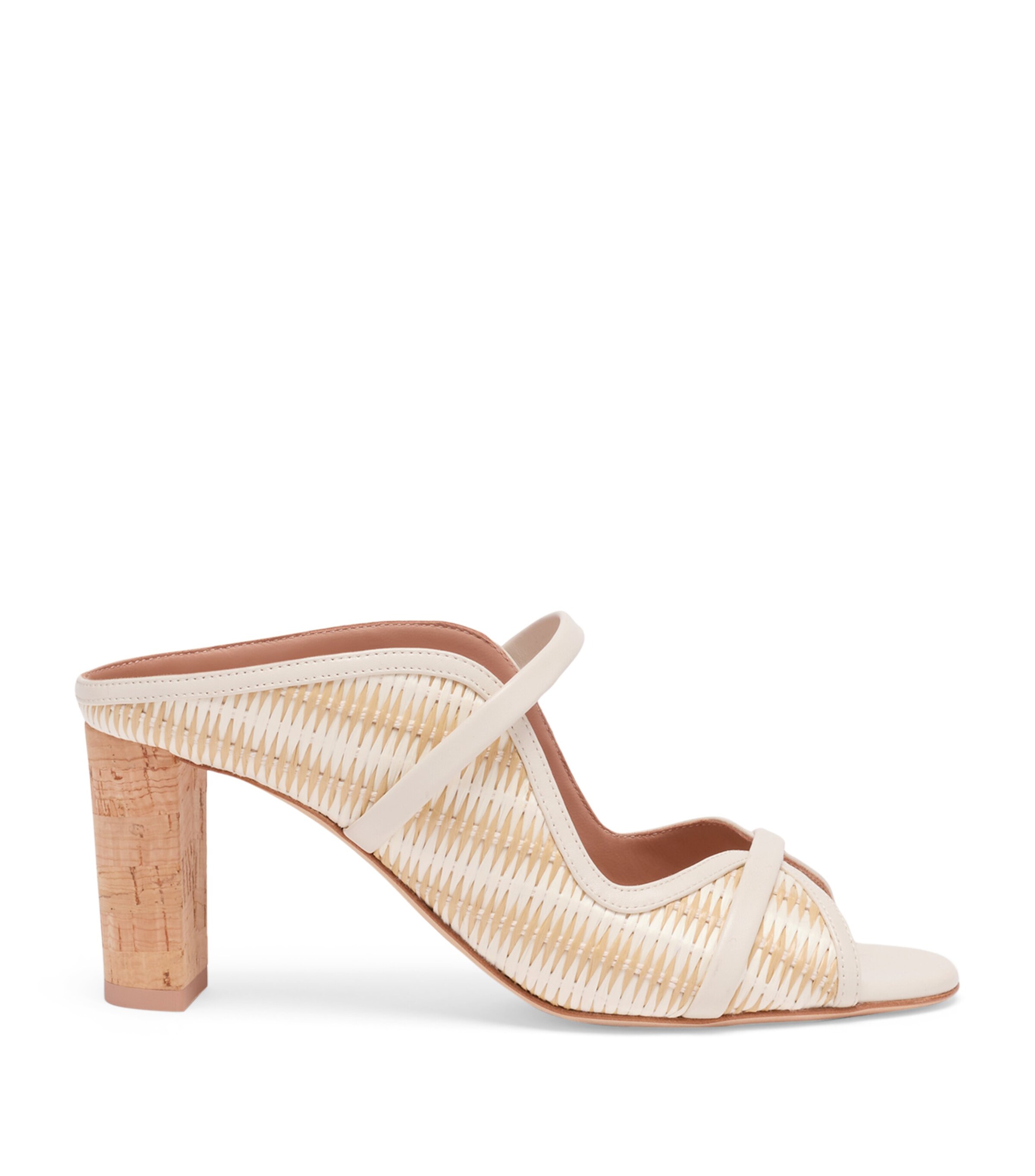 Malone Souliers Striped Raffia Norah Heeled Sandals 70 Cream Image 1