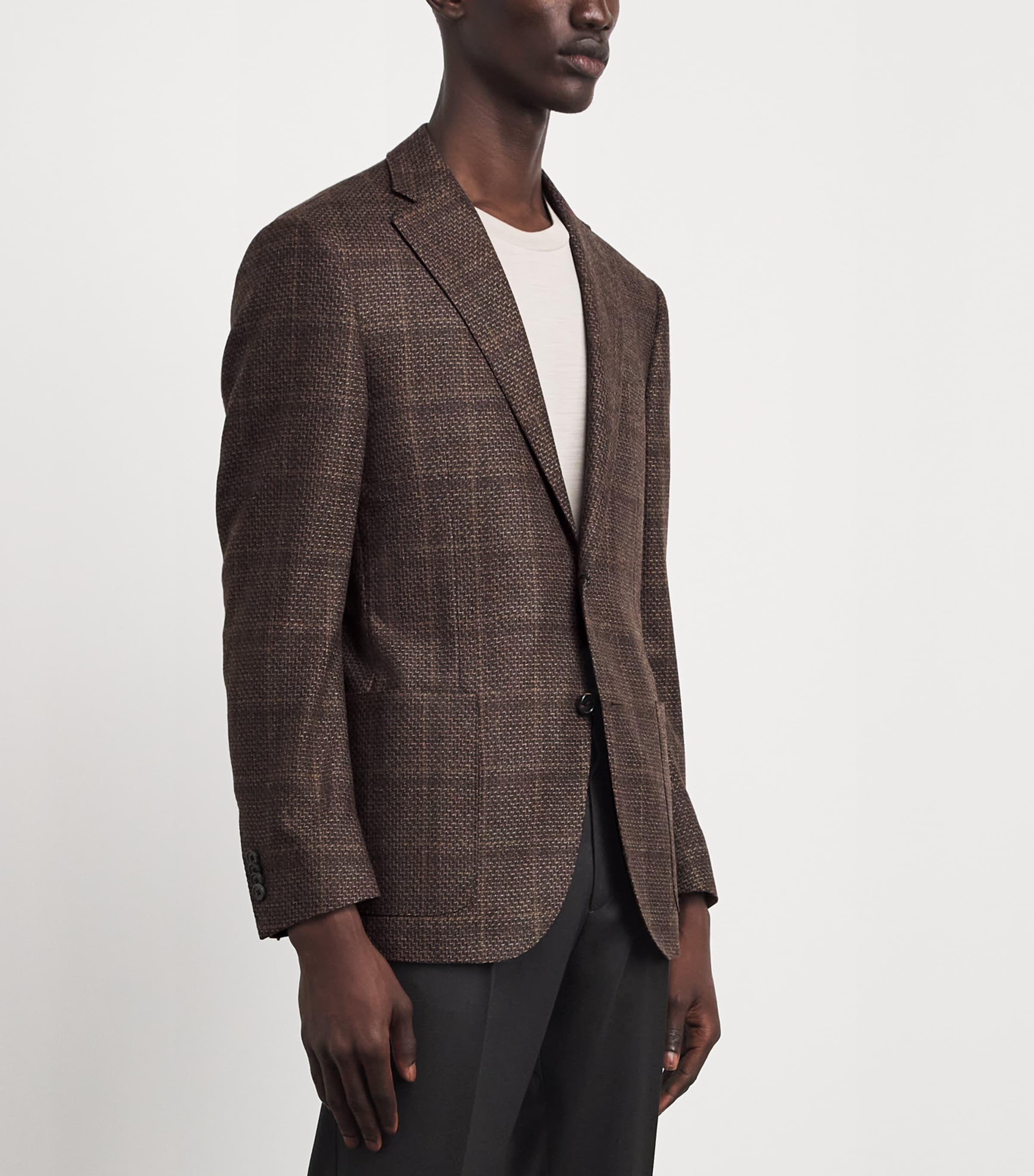Corneliani Mens Virgin Wool Mouliné Check Blazer Dark Brown Image 4